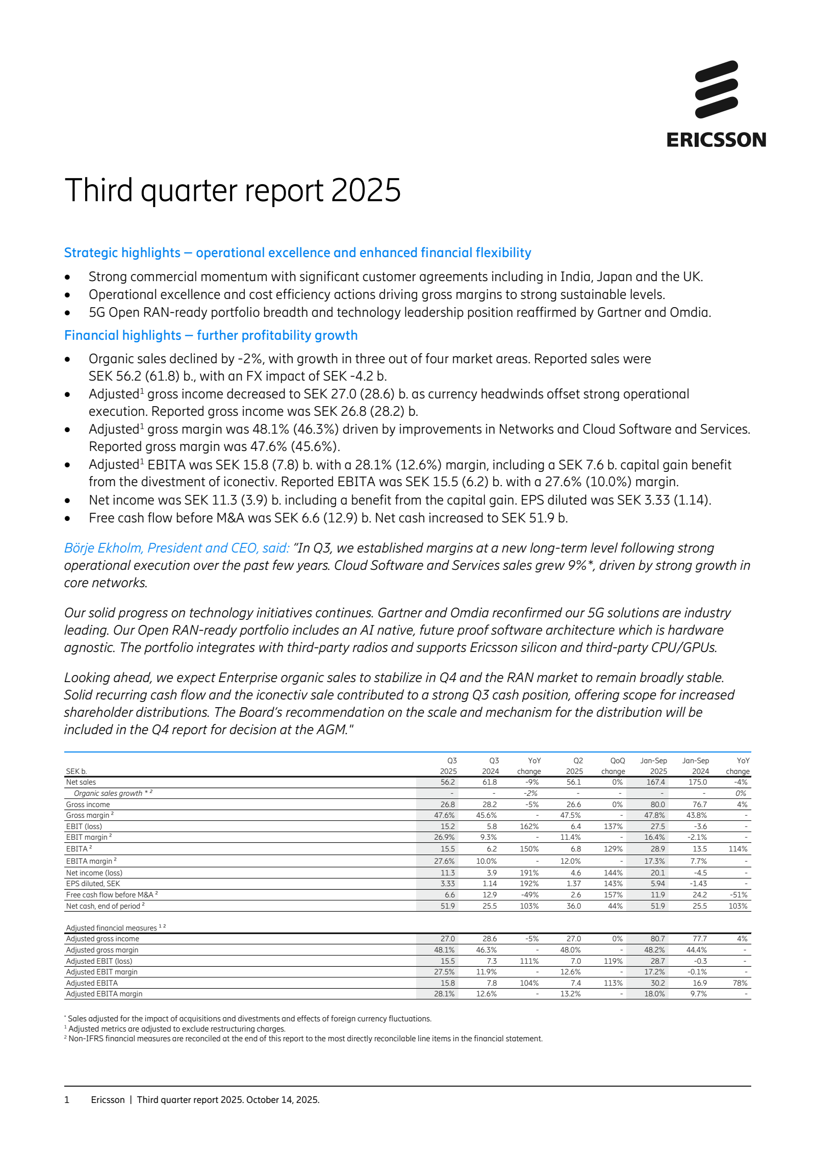 Ericsson's Q3 2025 Interim Report
