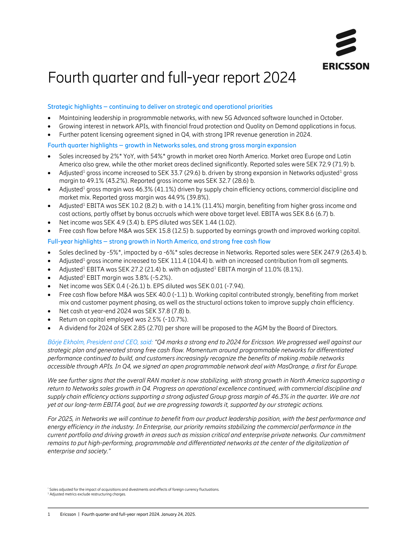 Ericsson's Q4 2024 Interim Report