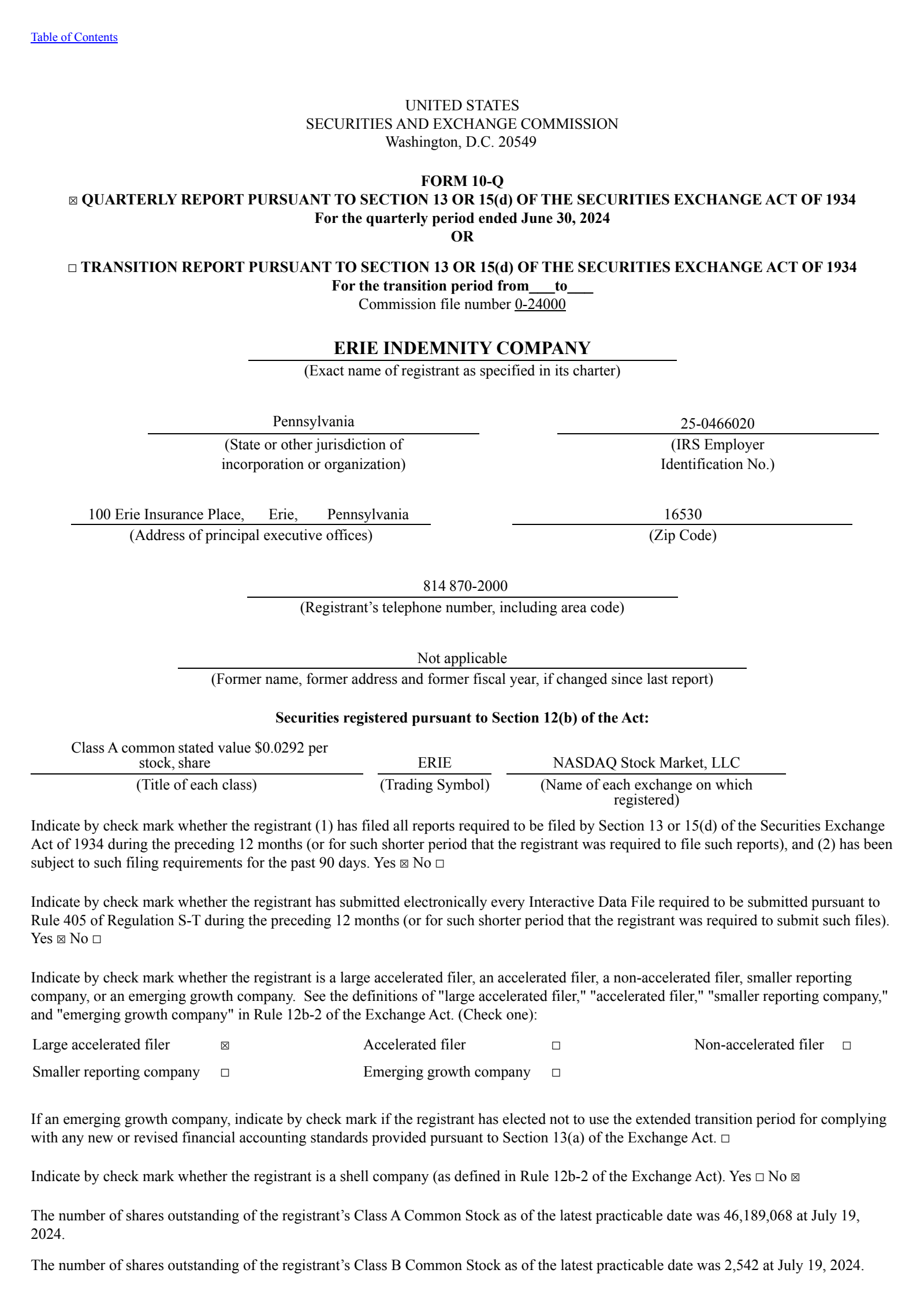 Erie Indemnity's Q2 2024 Quarterly report