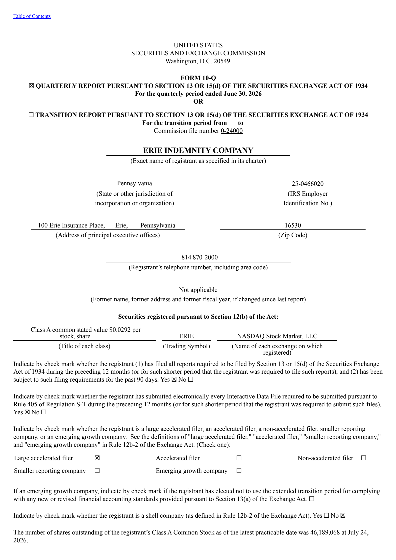Erie Indemnity's Q2 2026 Quarterly report