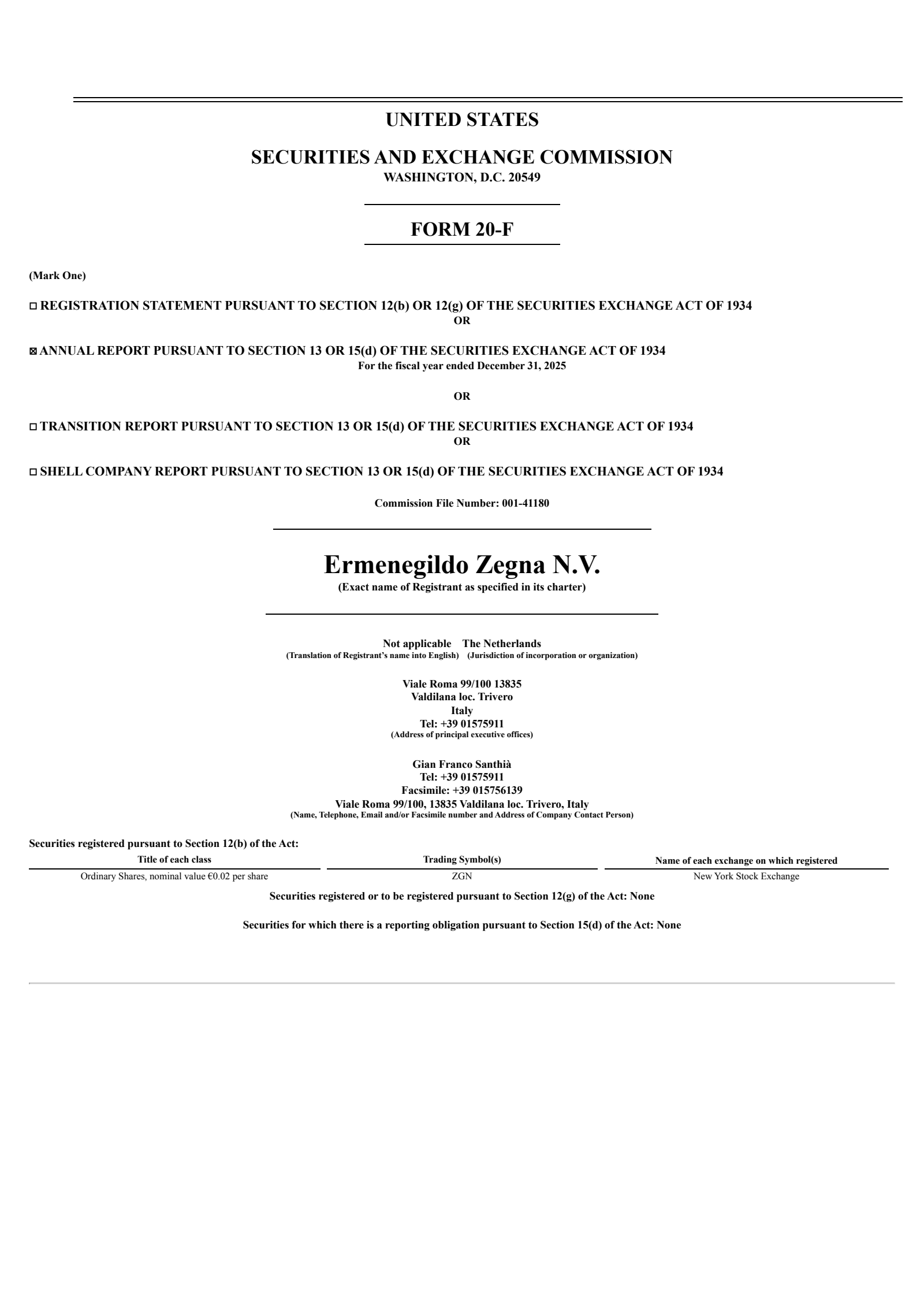 Ermenegildo Zegna's H2 2025 Annual report