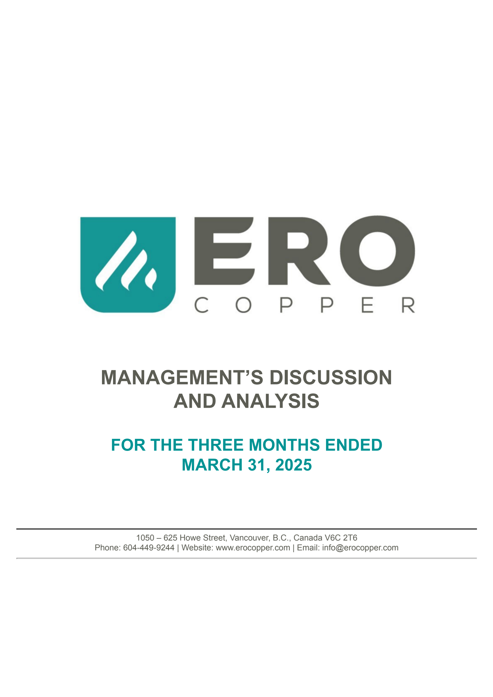 Ero Copper's Q1 2025 Press Release