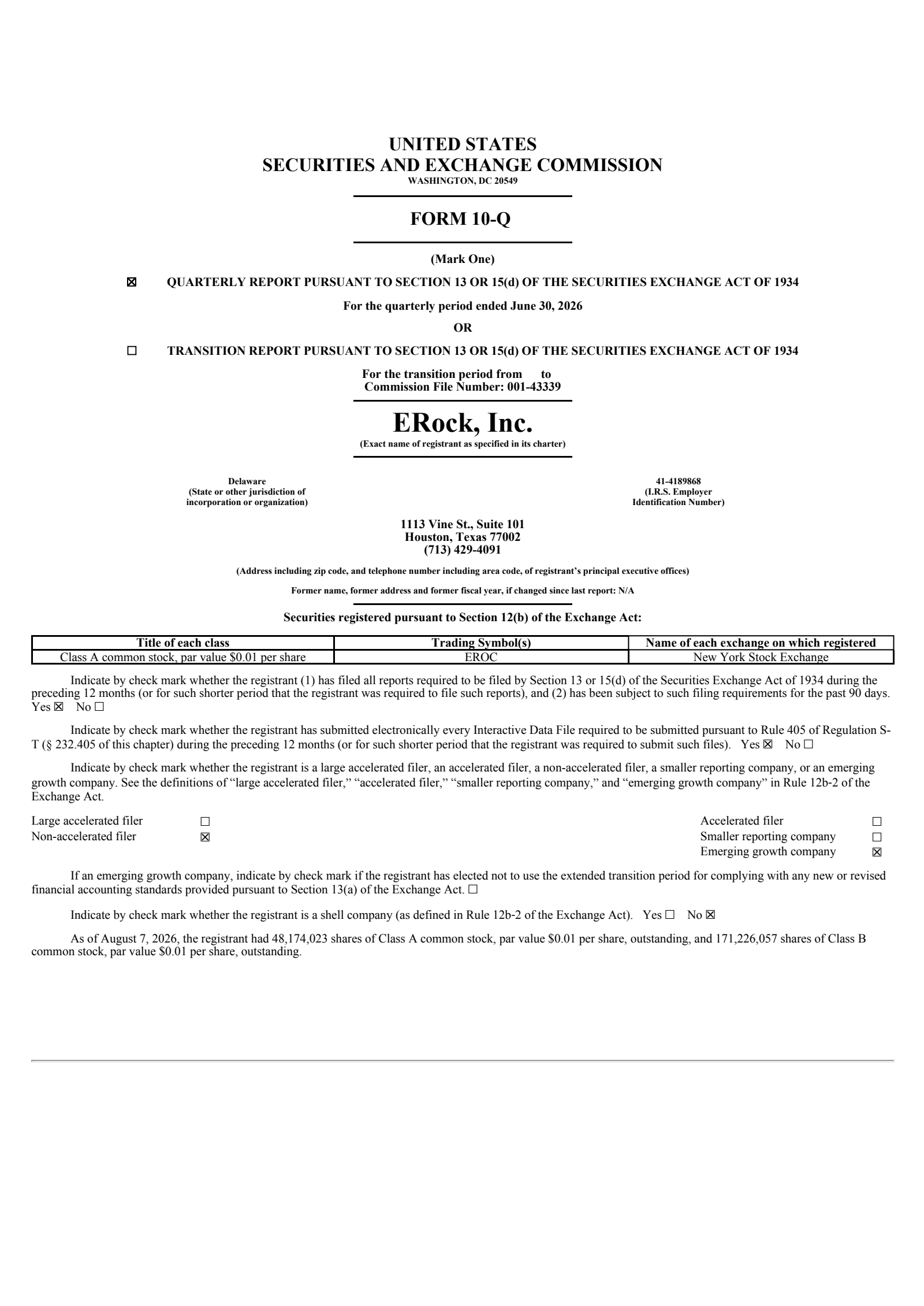 ERock's Q2 2026 Quarterly report