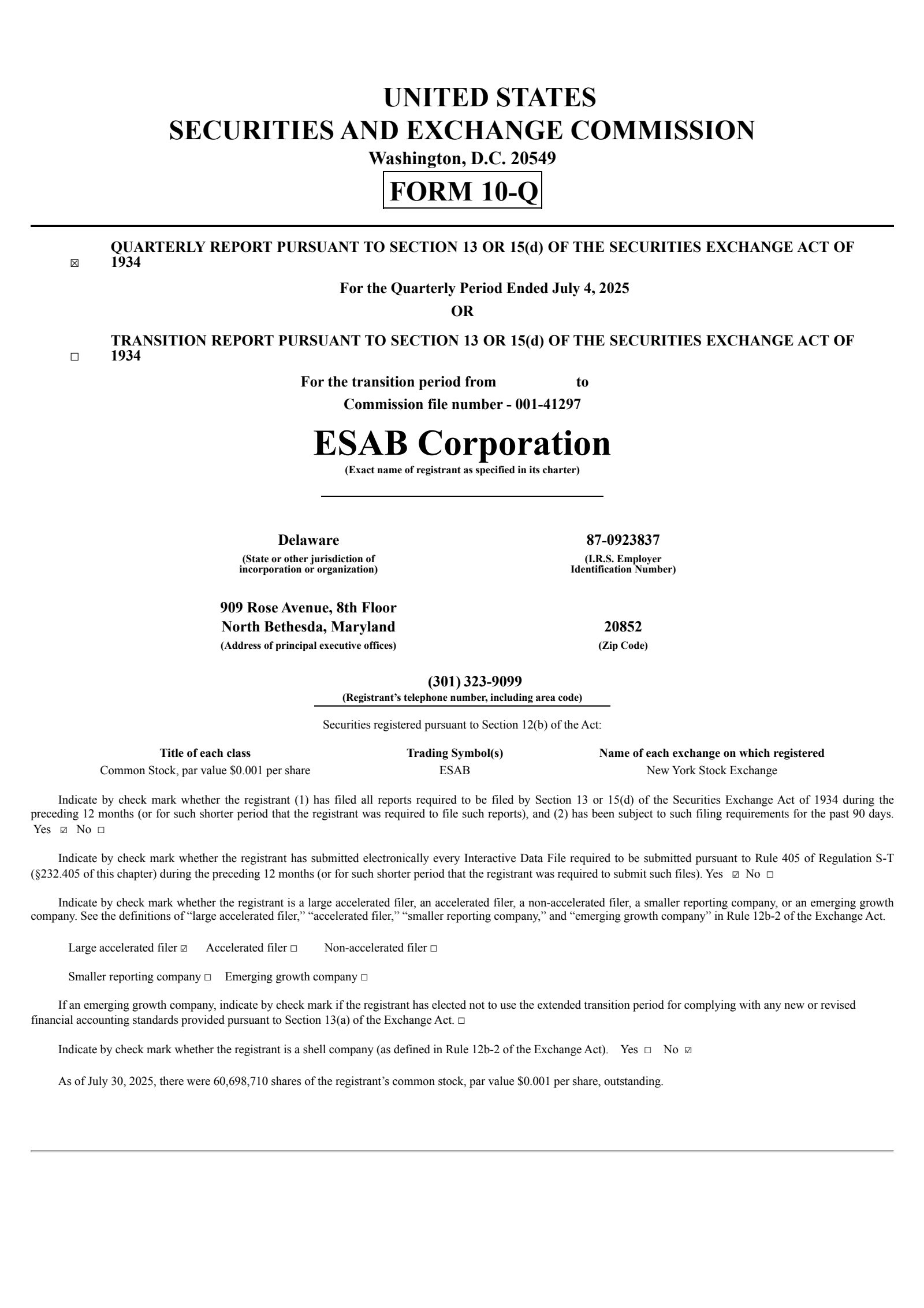 ESAB's Q2 2025 Quarterly report