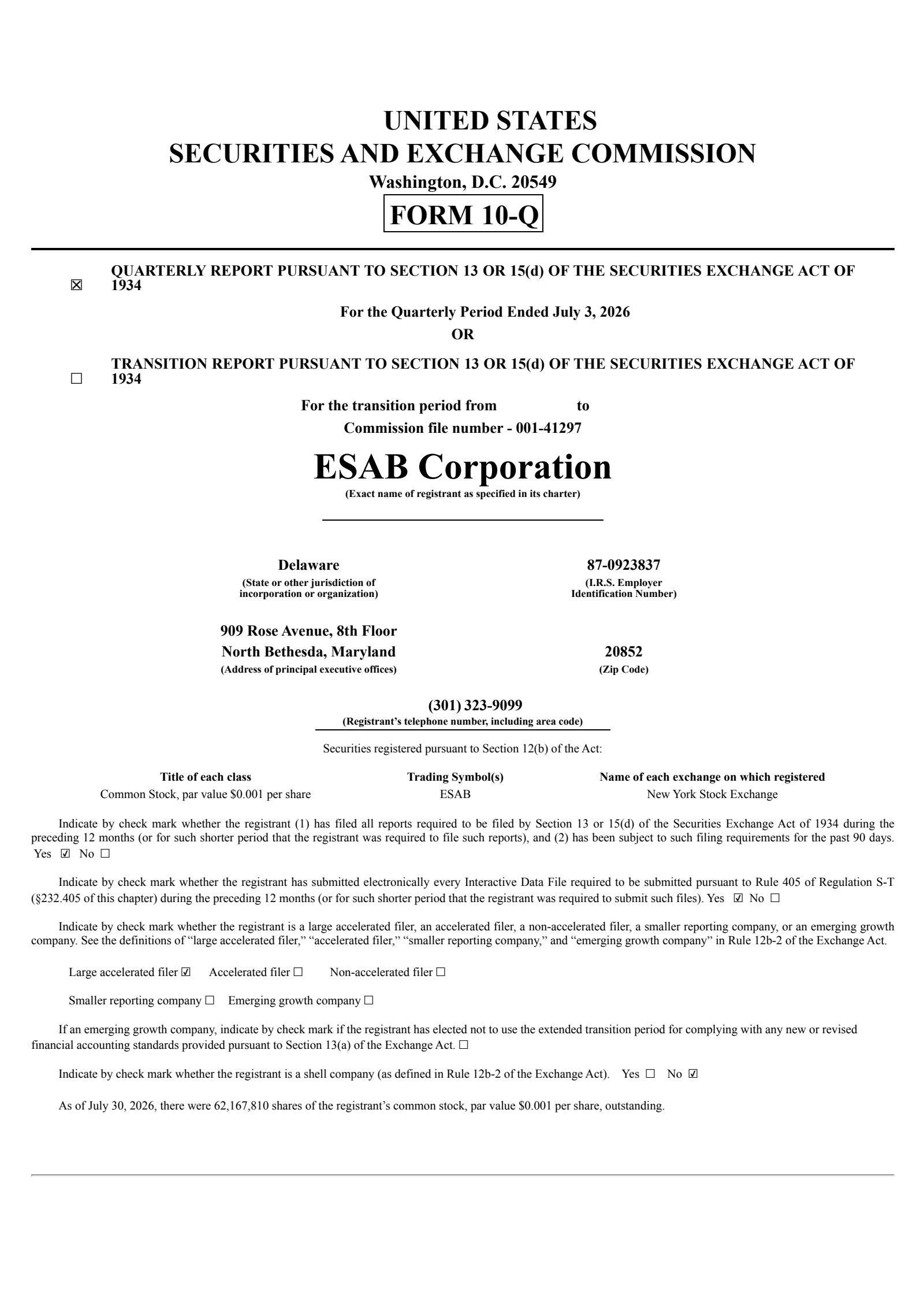 ESAB's Q2 2026 Quarterly report