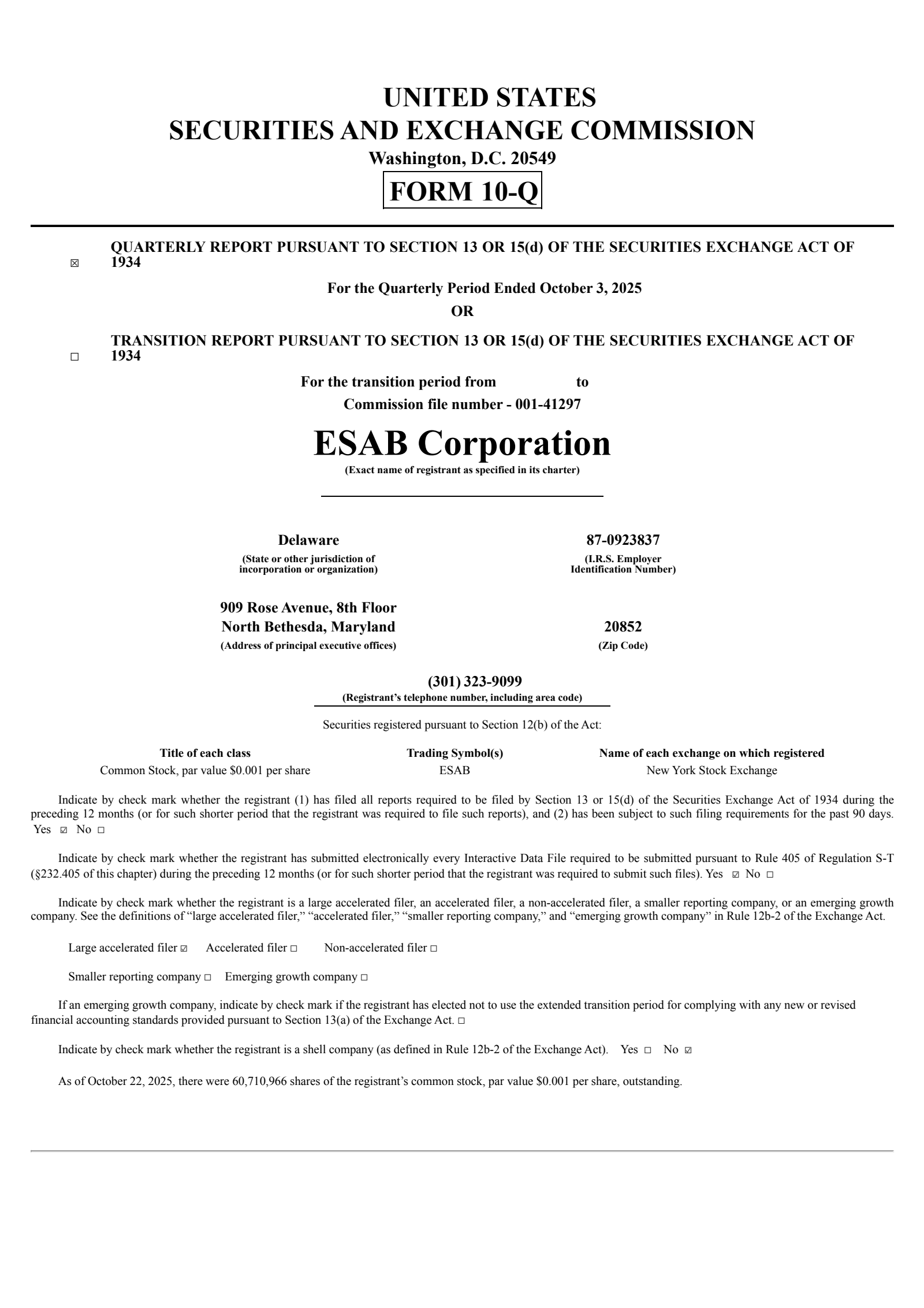 ESAB's Q3 2025 Quarterly Report