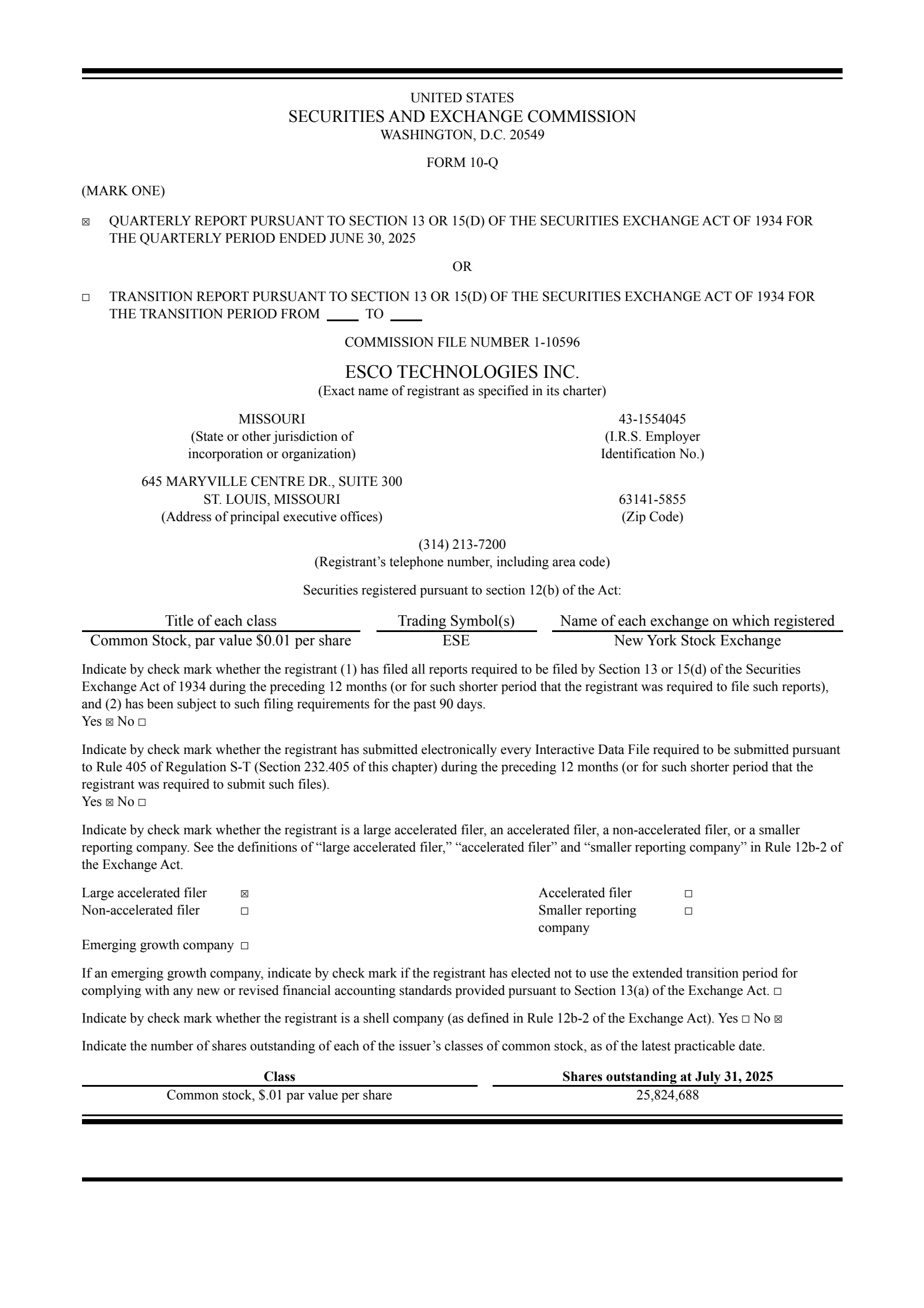 ESCO Technologies' Q3 2025 Quarterly report