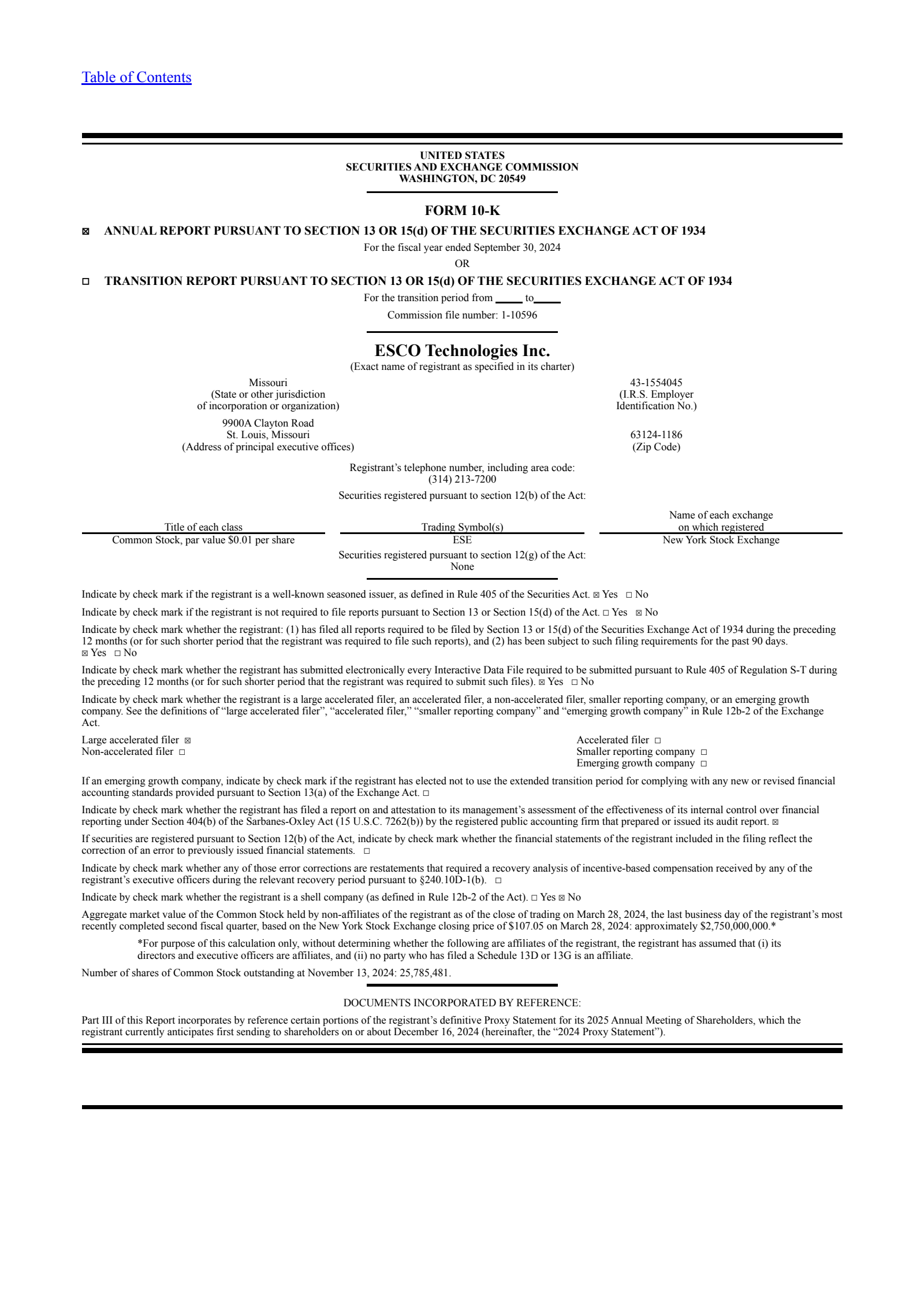 ESCO Technologies' Q4 2024 Annual report
