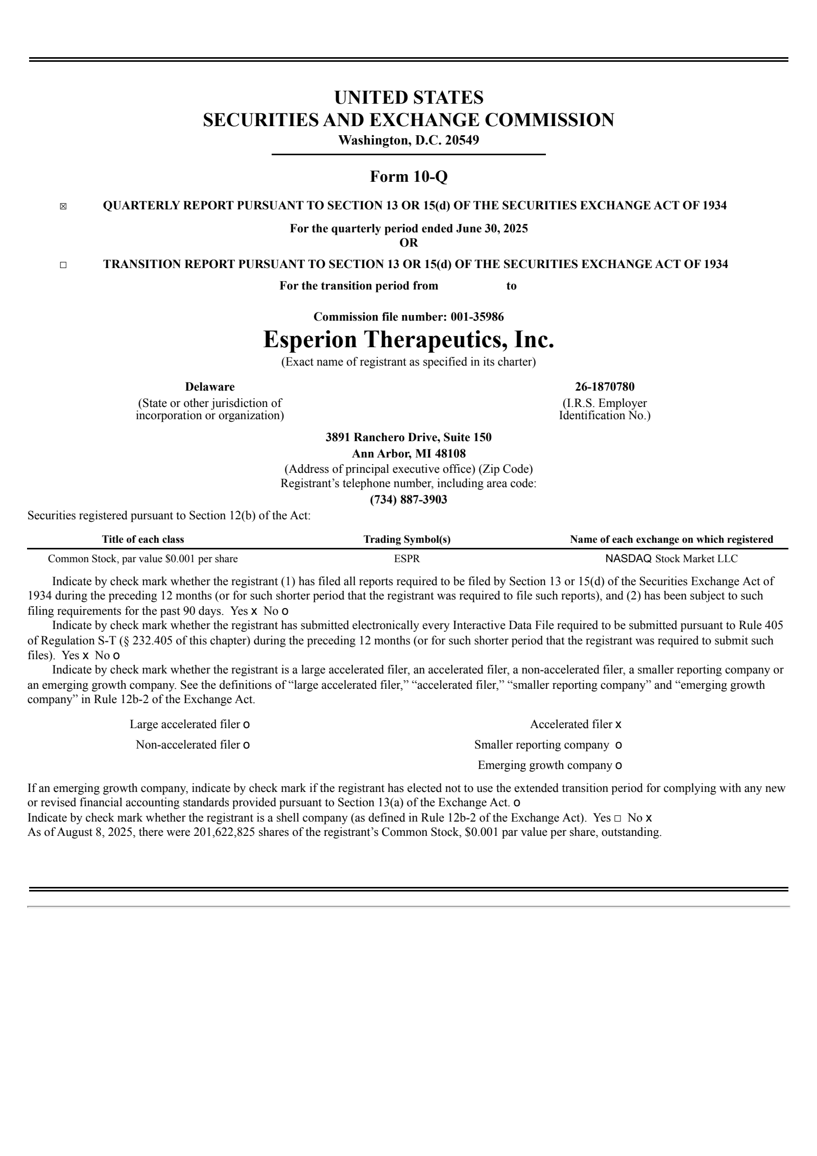 Esperion Therapeutics' Q2 2025 Quarterly report