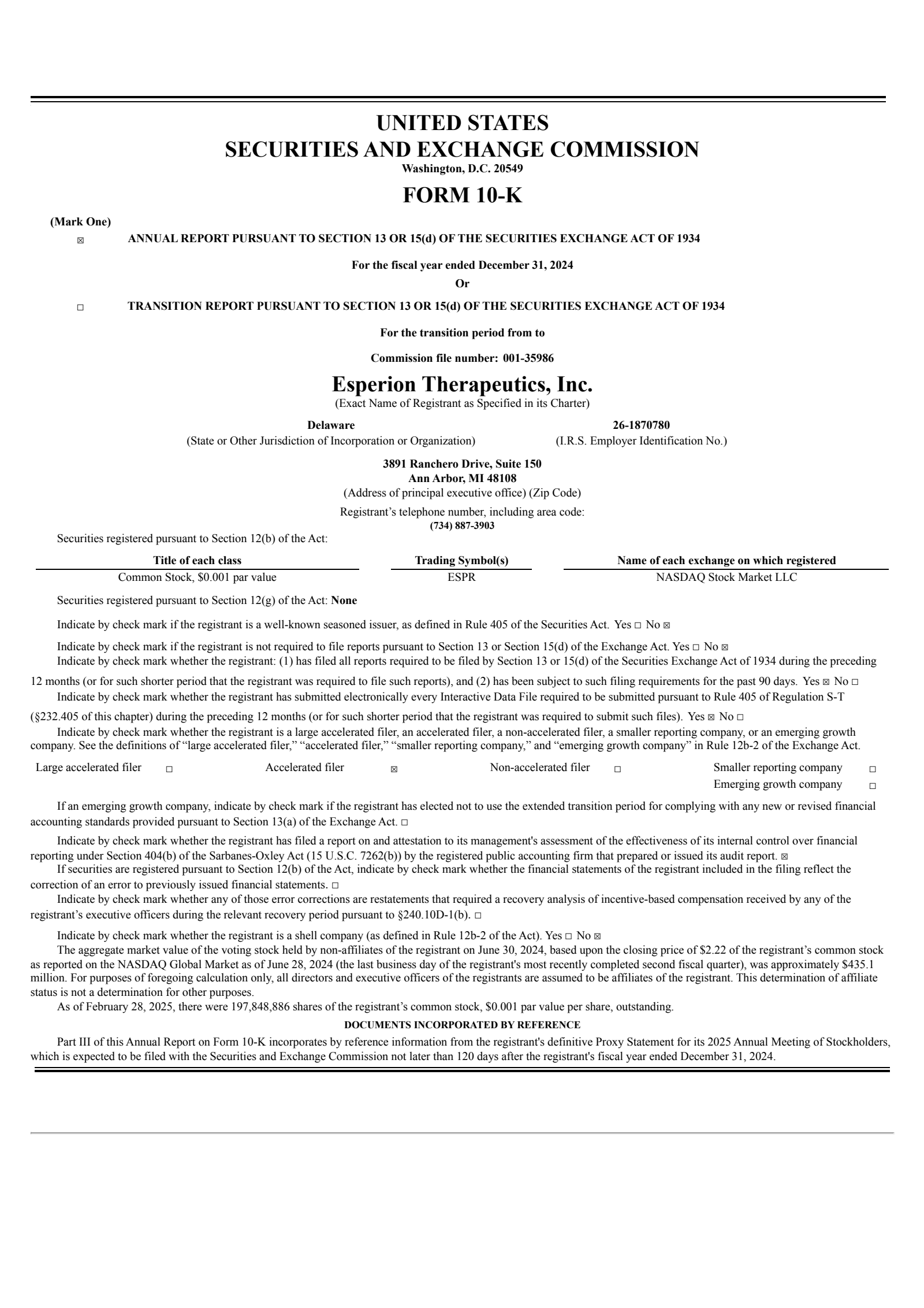 Esperion Therapeutics' Q4 2024 Annual report