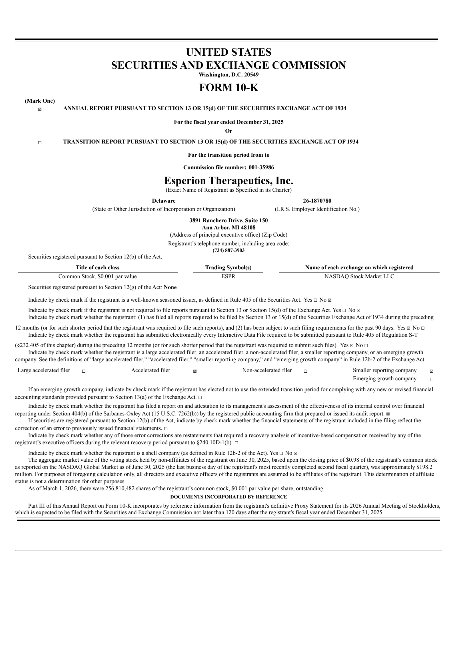 Esperion Therapeutics' Q4 2025 Annual report