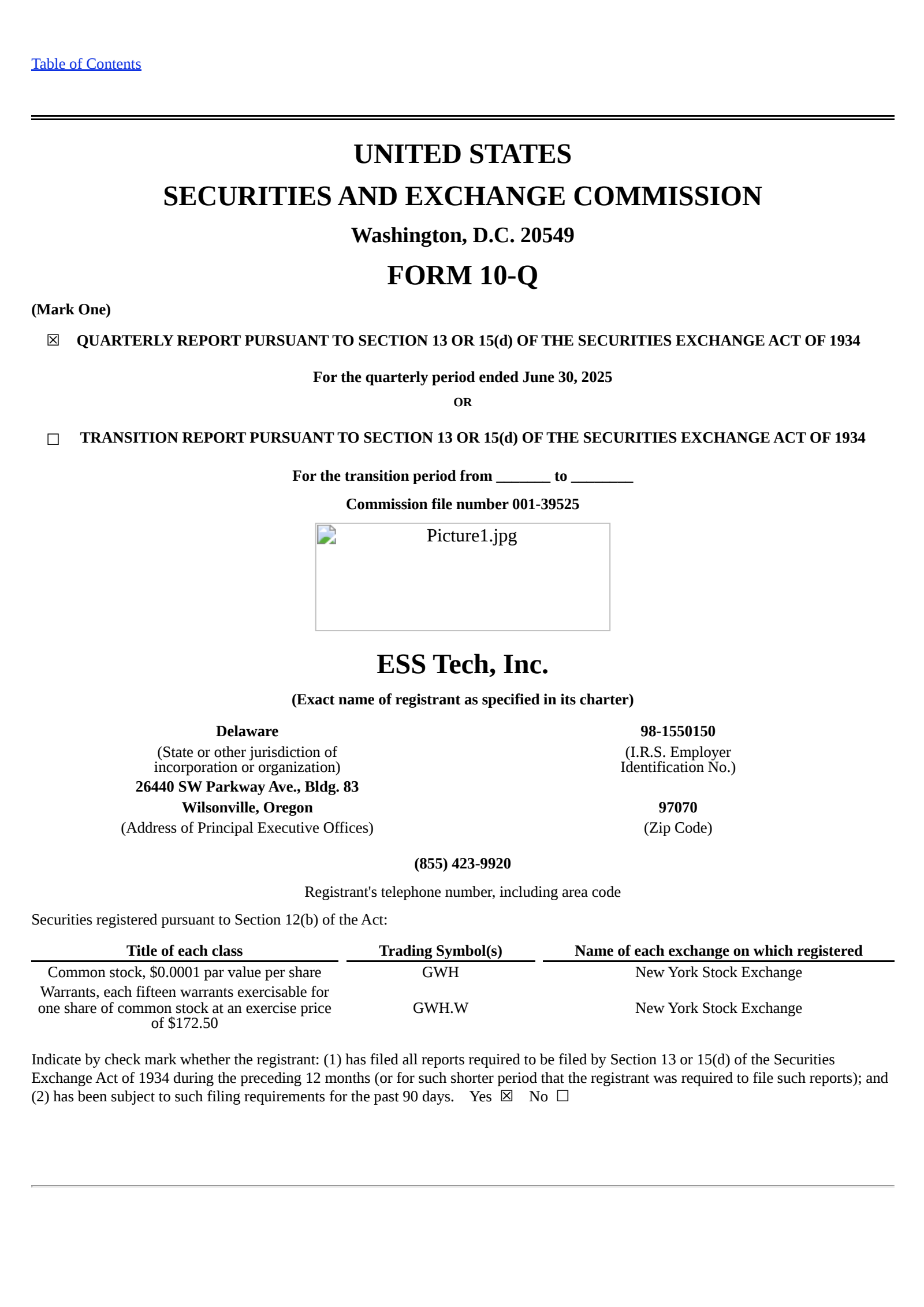 ESS Tech's Q2 2025 Quarterly report