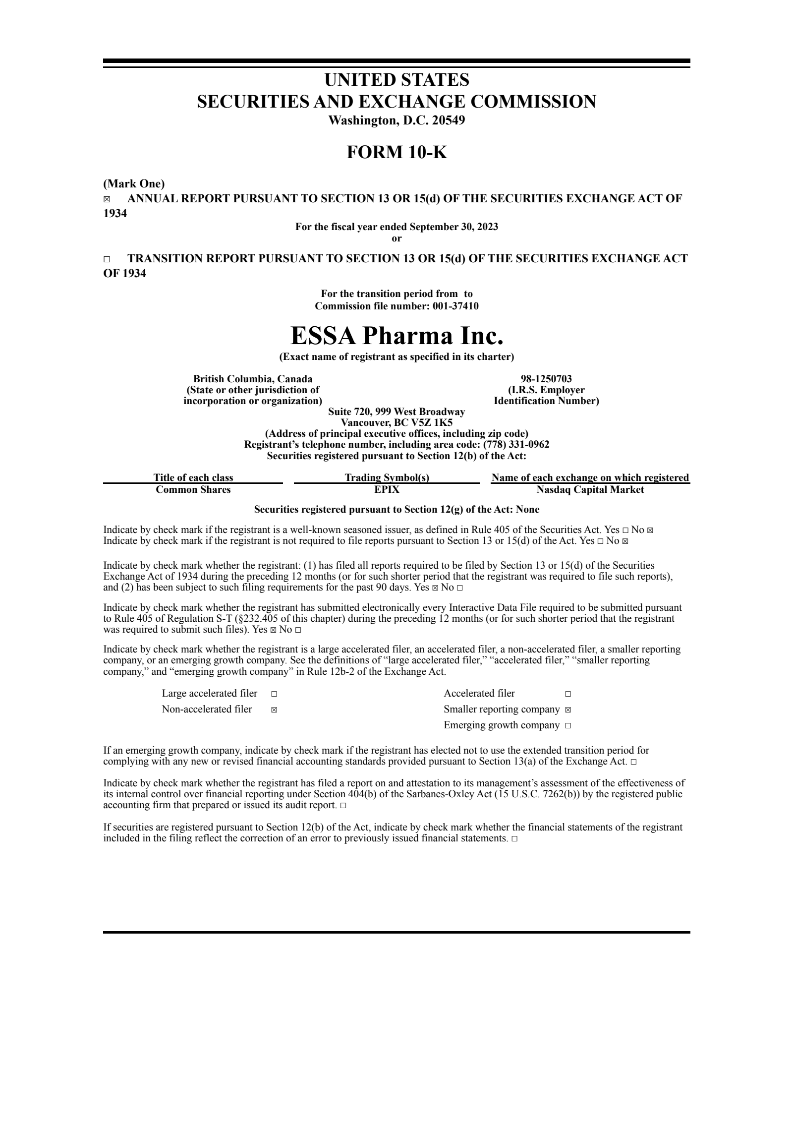 ESSA Pharma's Q4 2023 Annual report