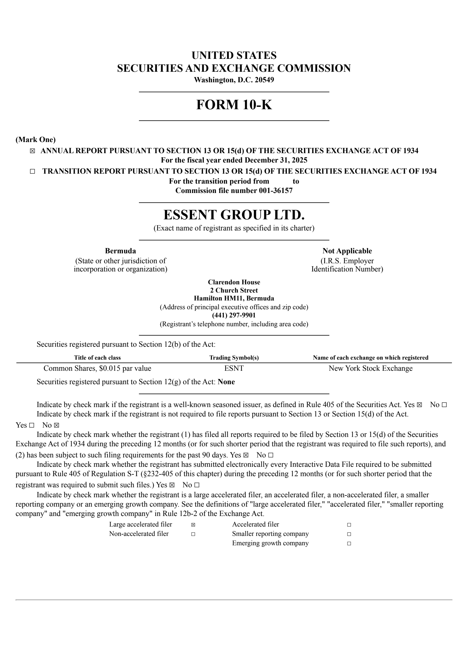 Essent Group's Q4 2025 Annual report