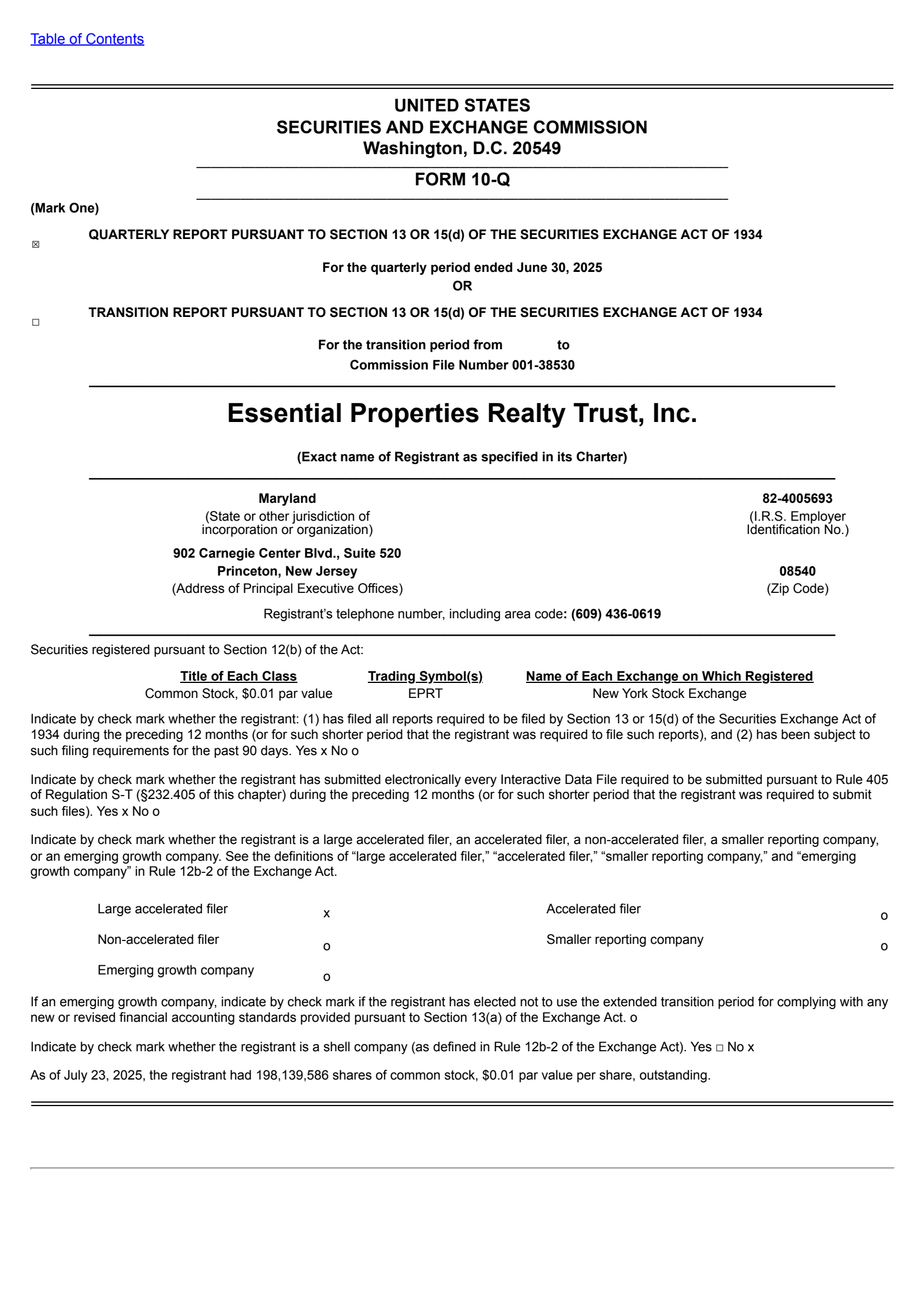 Essential Properties Realty Trust's Q2 2025 Quarterly report