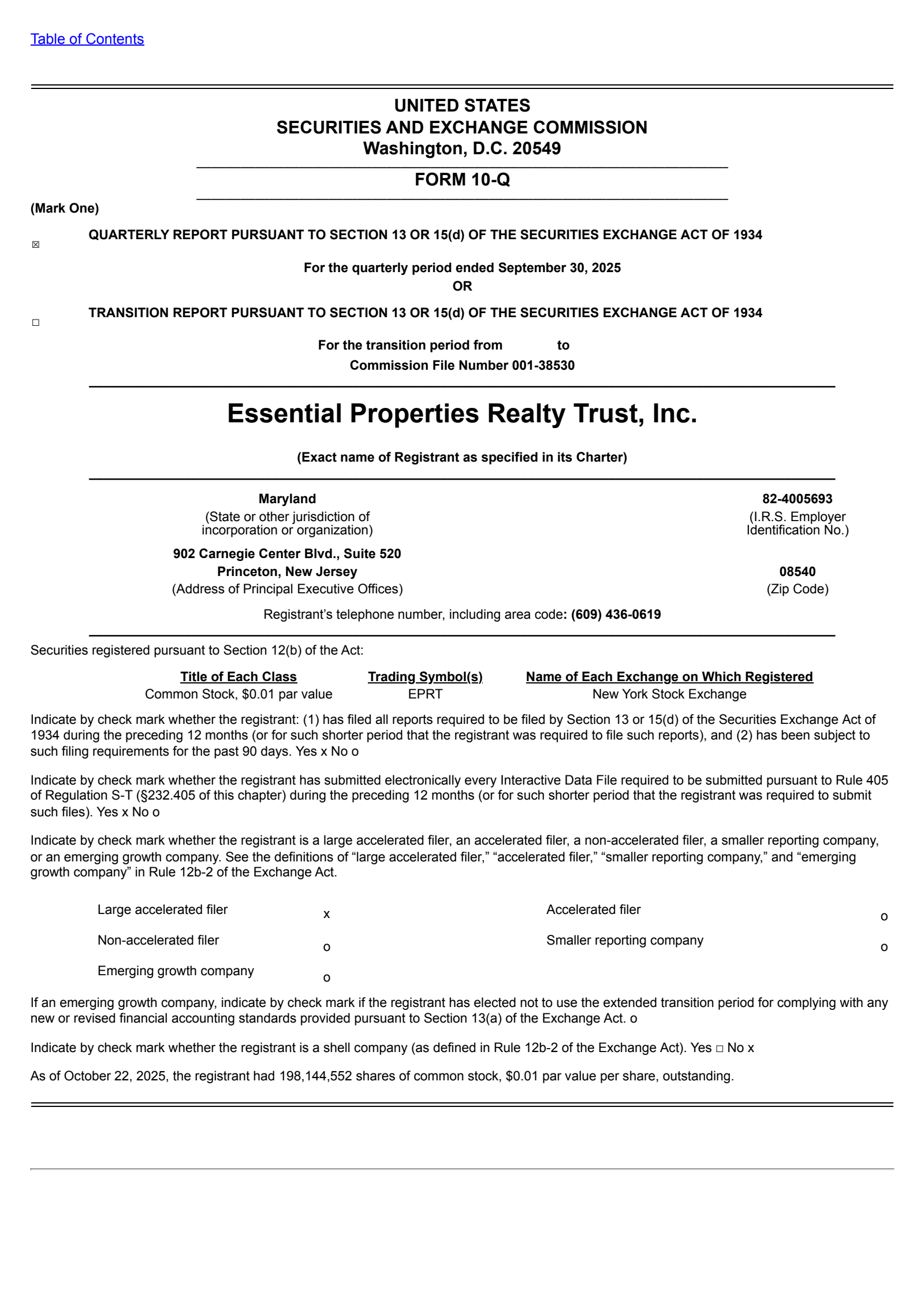 Essential Properties Realty Trust's Q3 2025 Quarterly Report