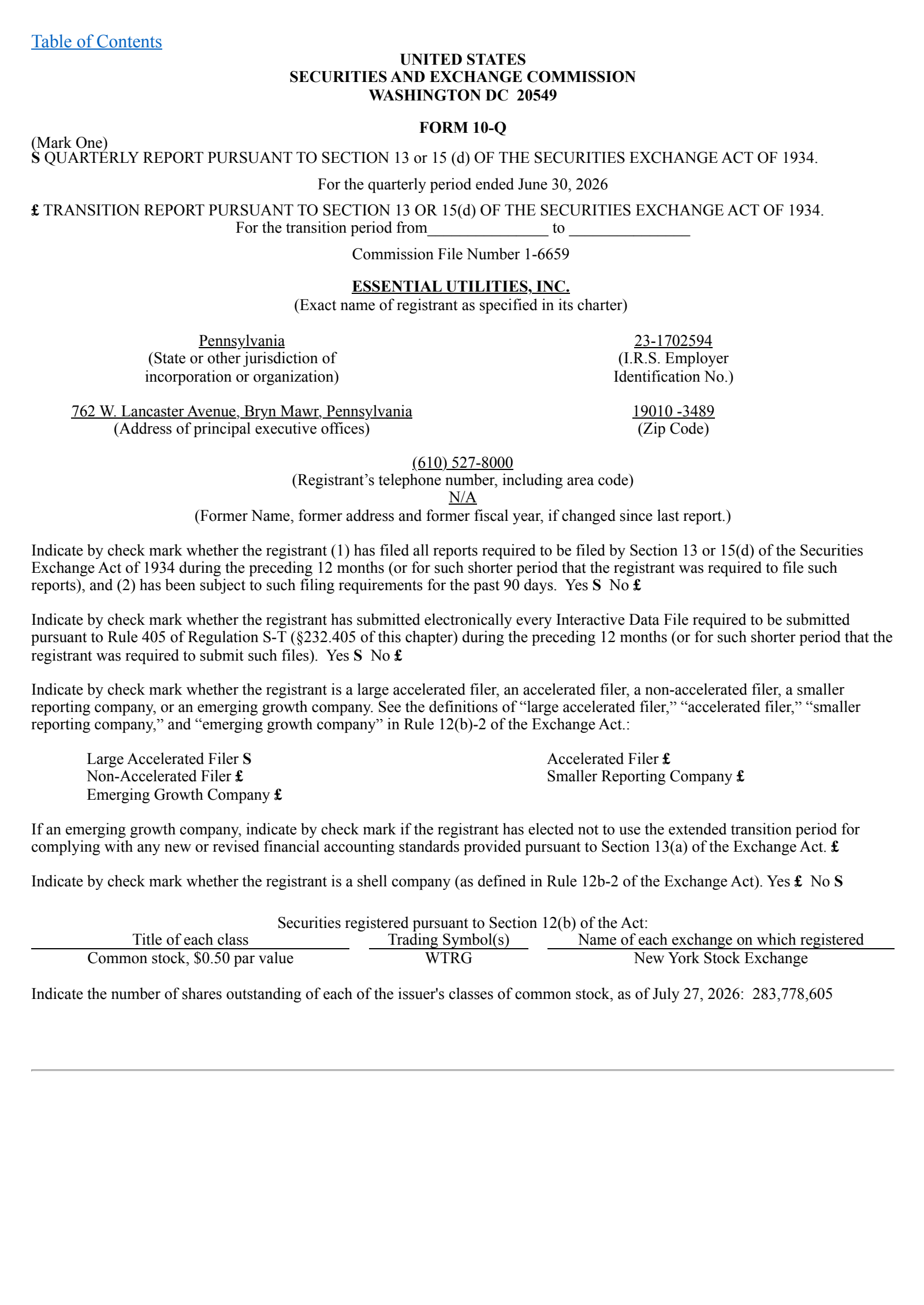 Essential Utilities' Q2 2026 Quarterly report