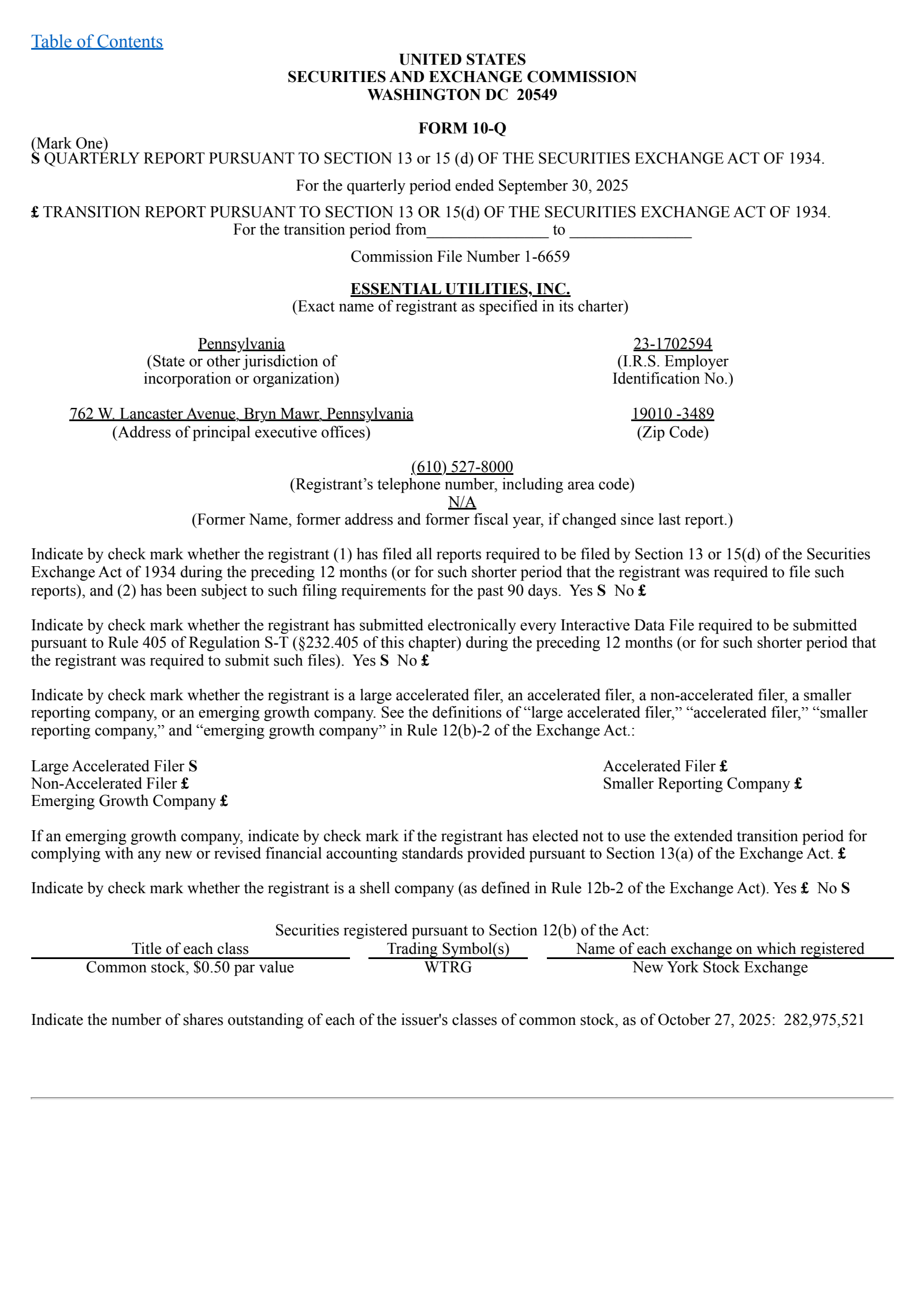 Essential Utilities' Q3 2025 Quarterly Report