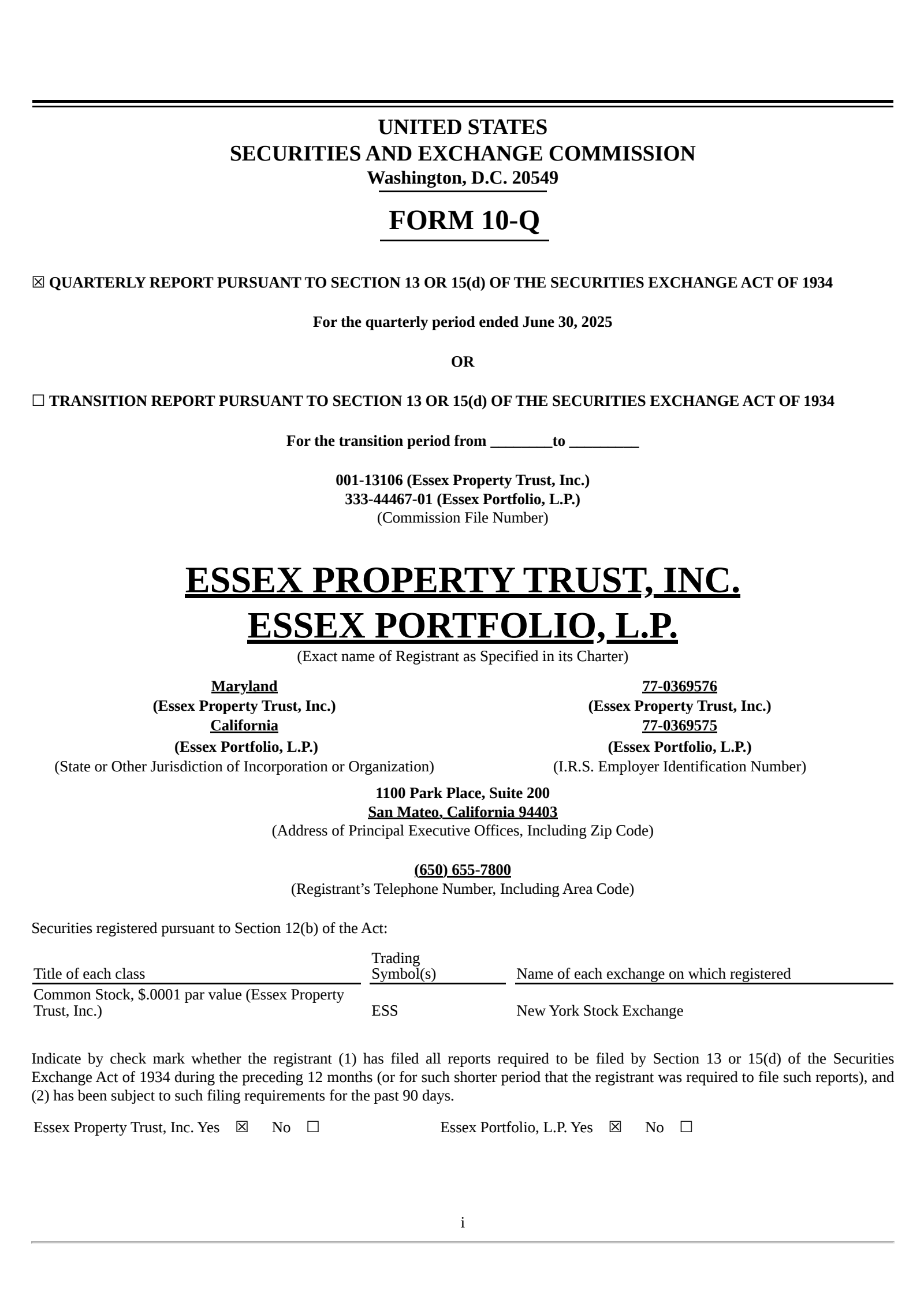 Essex Property Trust's Q2 2025 Quarterly report