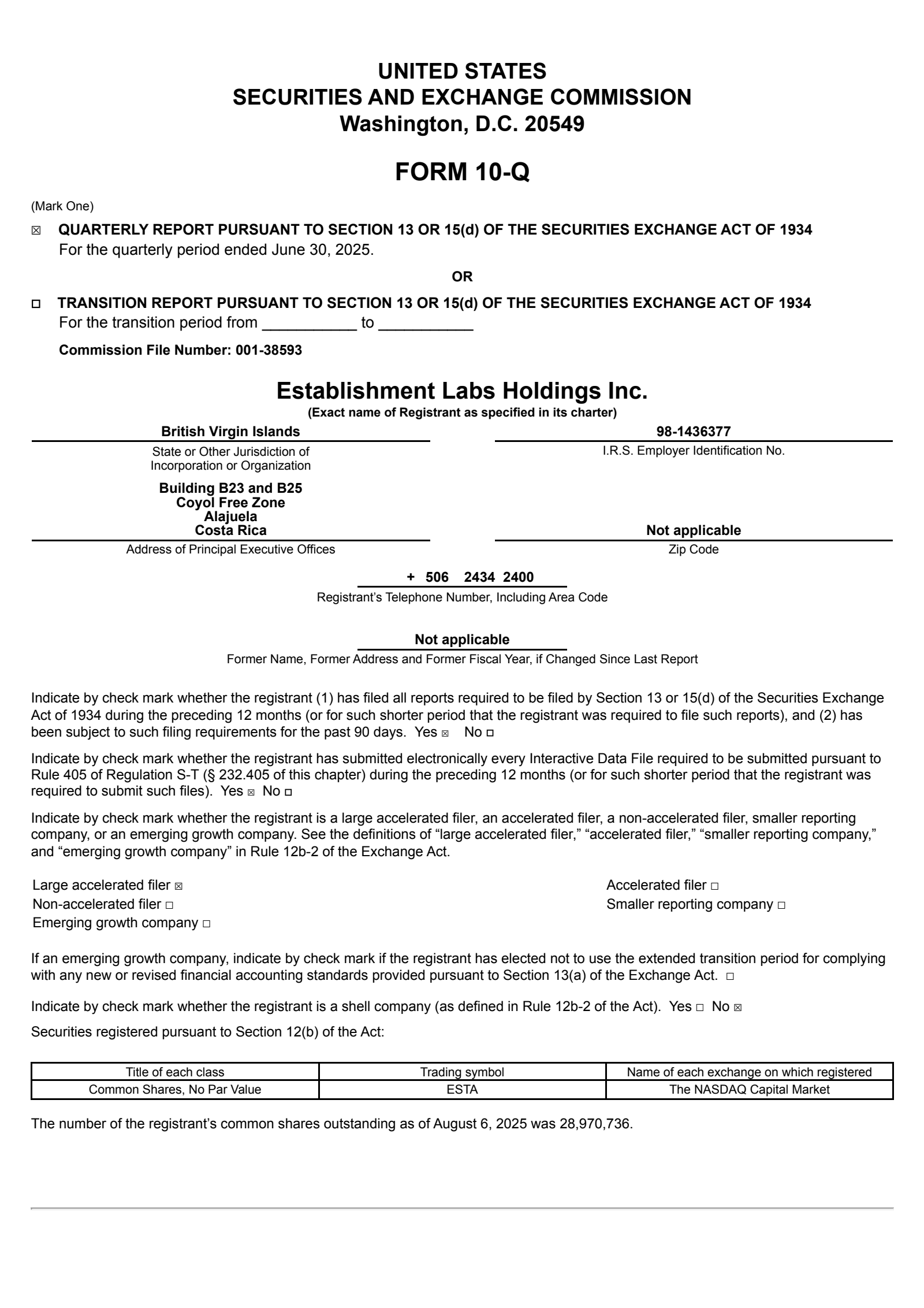 Establishment Labs' Q2 2025 Quarterly report