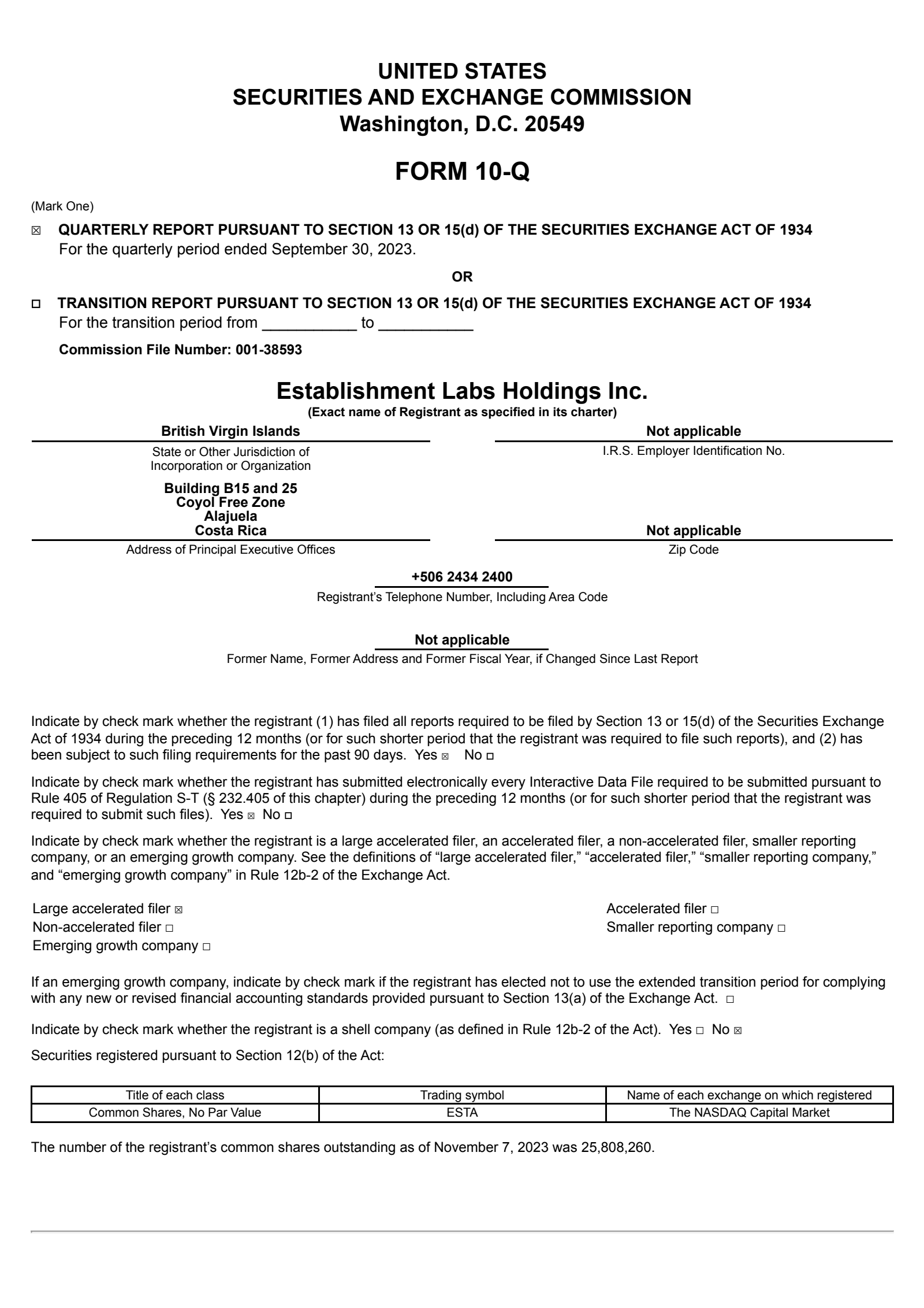 Establishment Labs' Q3 2023 Quarterly report