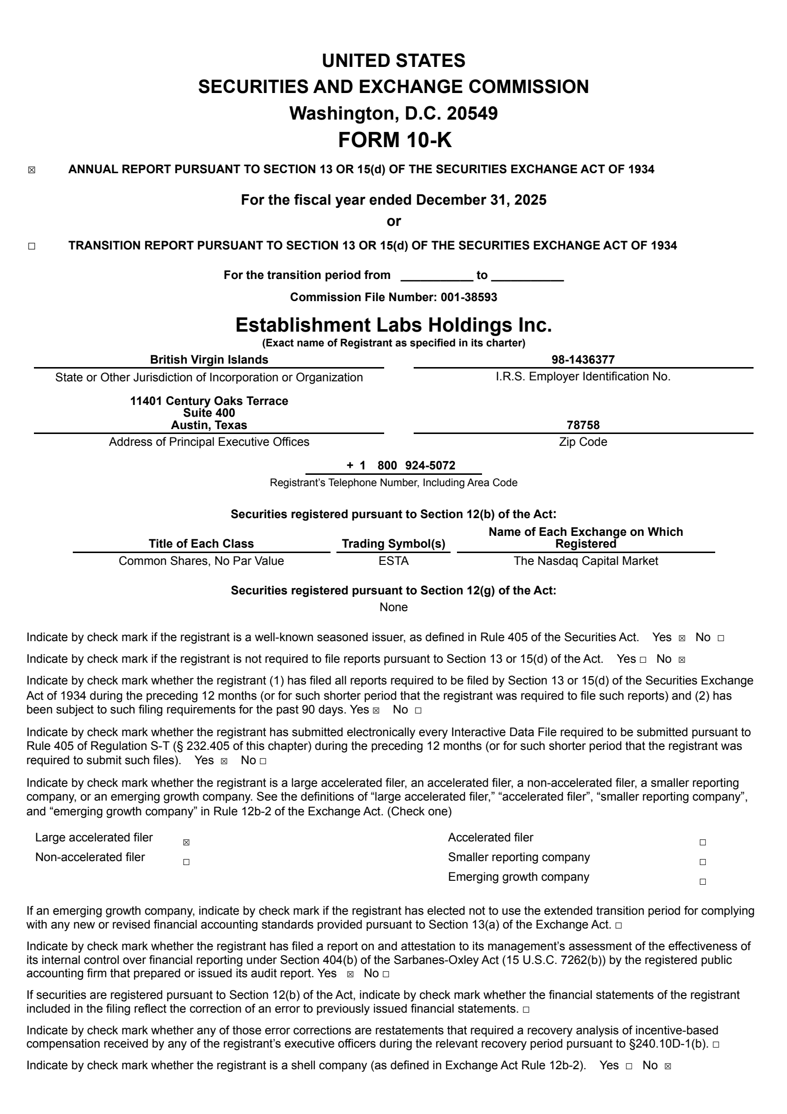 Establishment Labs' Q4 2025 Annual report