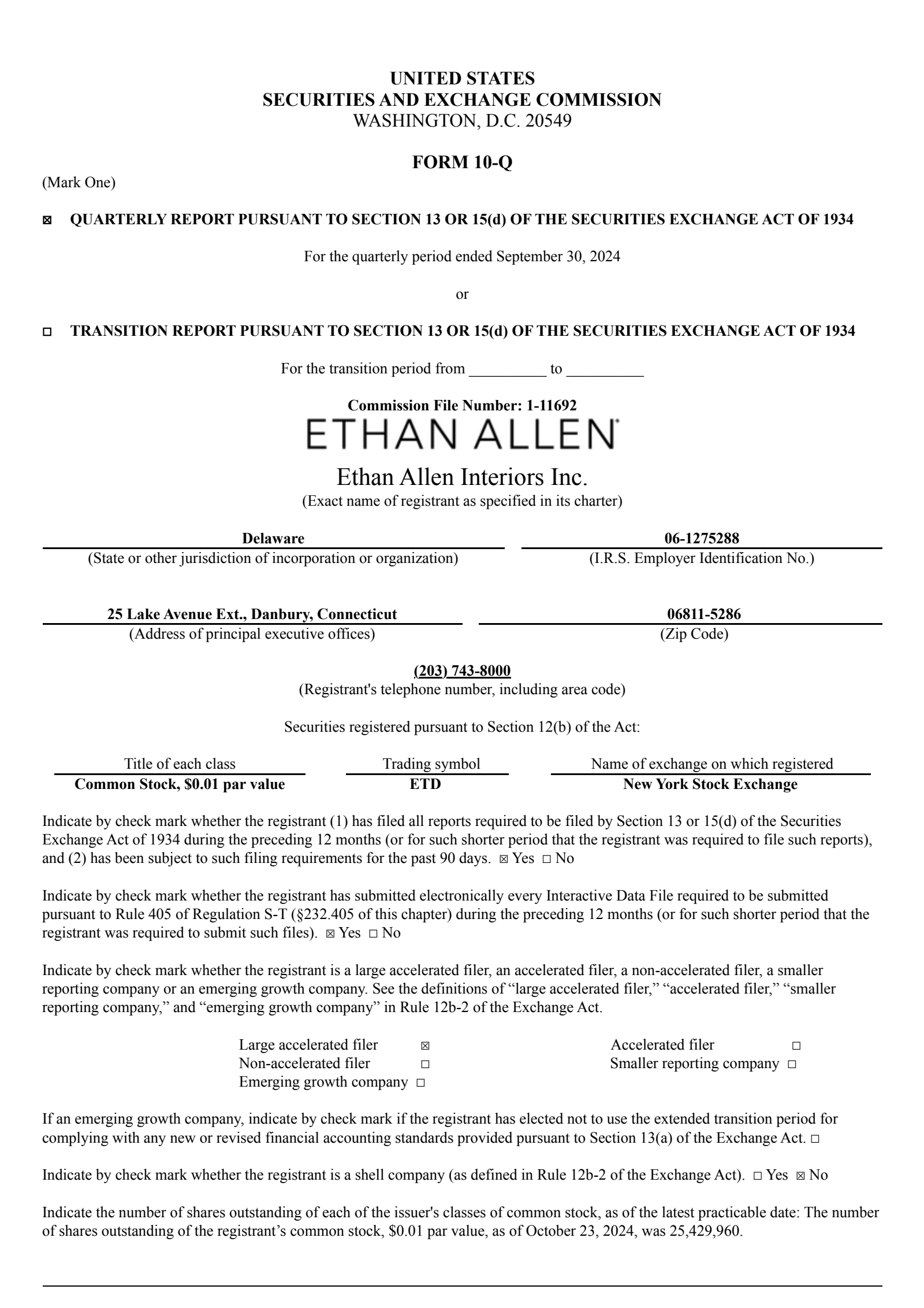 Ethan Allen Interiors' Q1 2025 Quarterly report