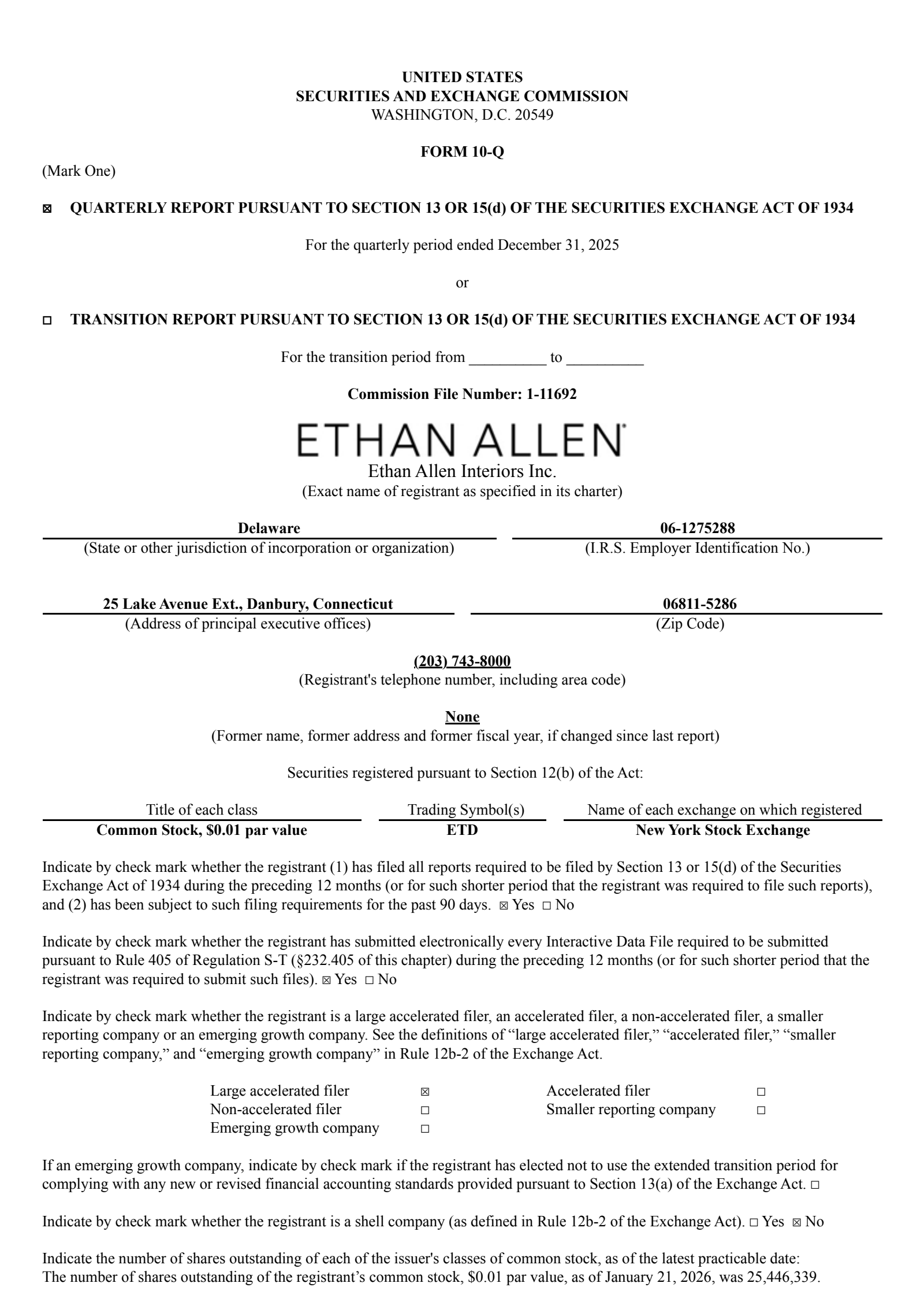 Ethan Allen Interiors' Q2 2026 Quarterly report