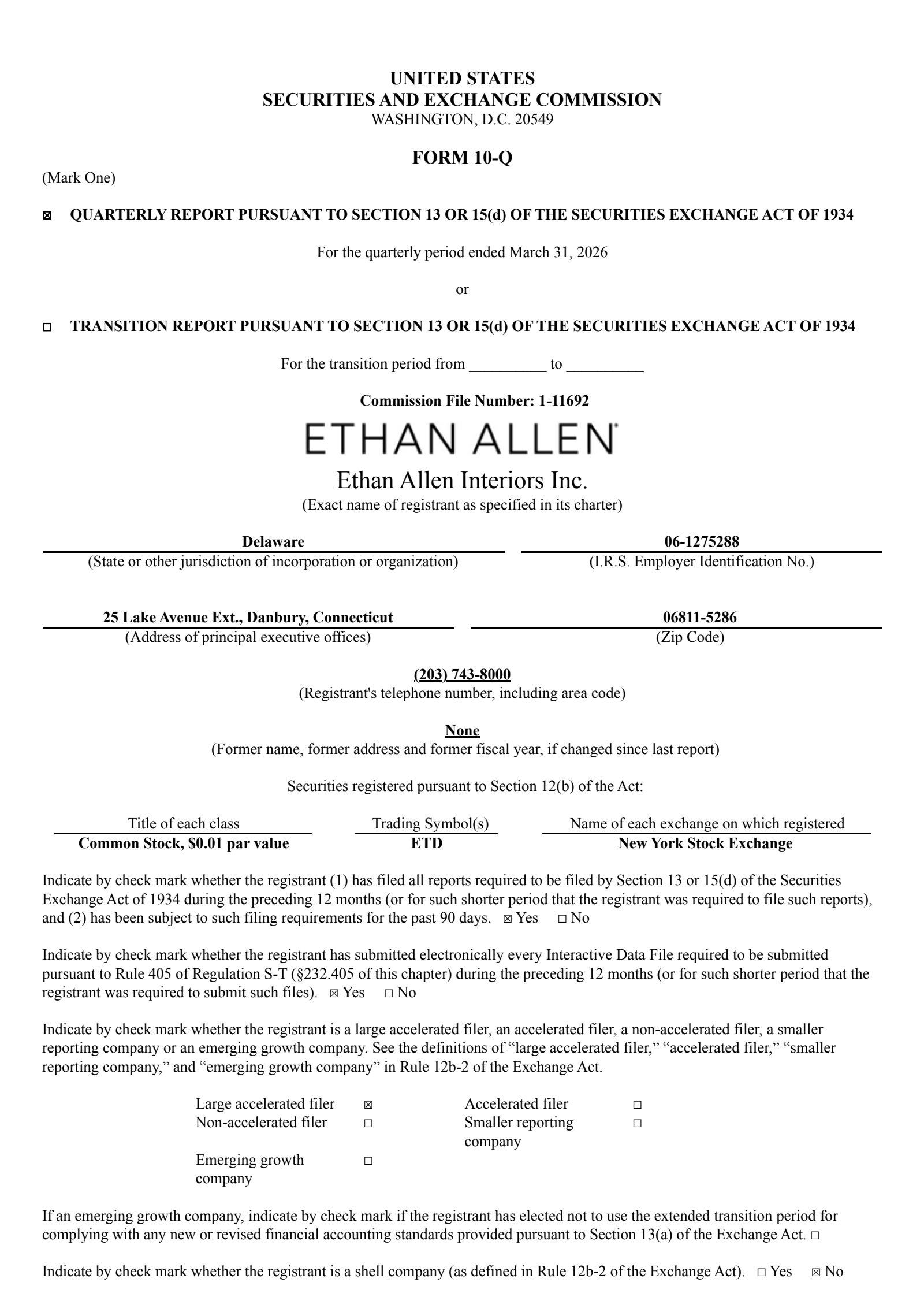 Ethan Allen Interiors' Q3 2026 Quarterly report