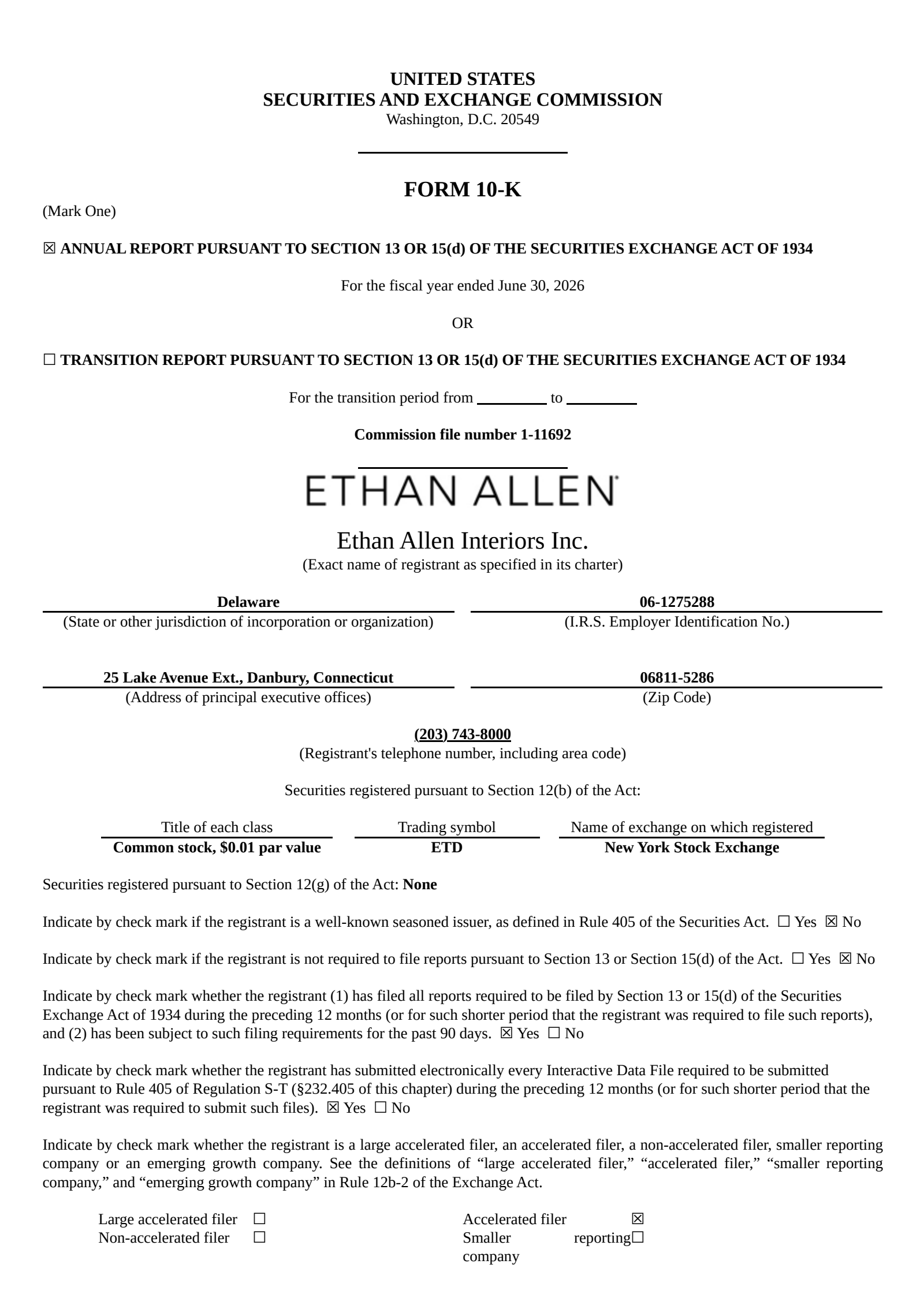Ethan Allen Interiors' Q4 2026 Annual report