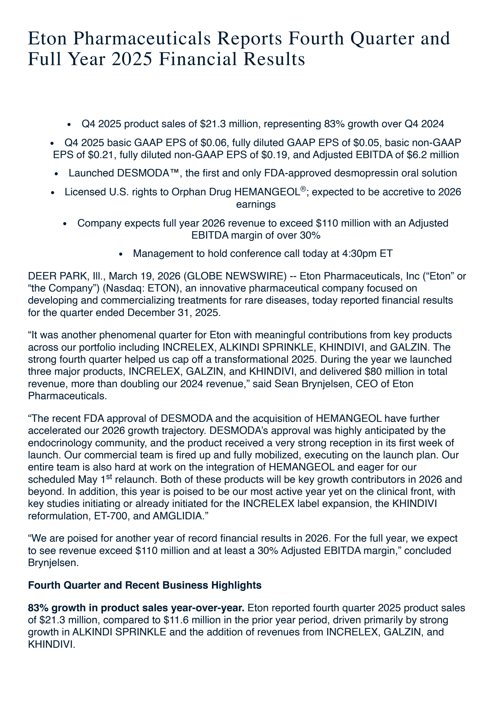 Eton Pharmaceuticals' Q4 2025 Press Release