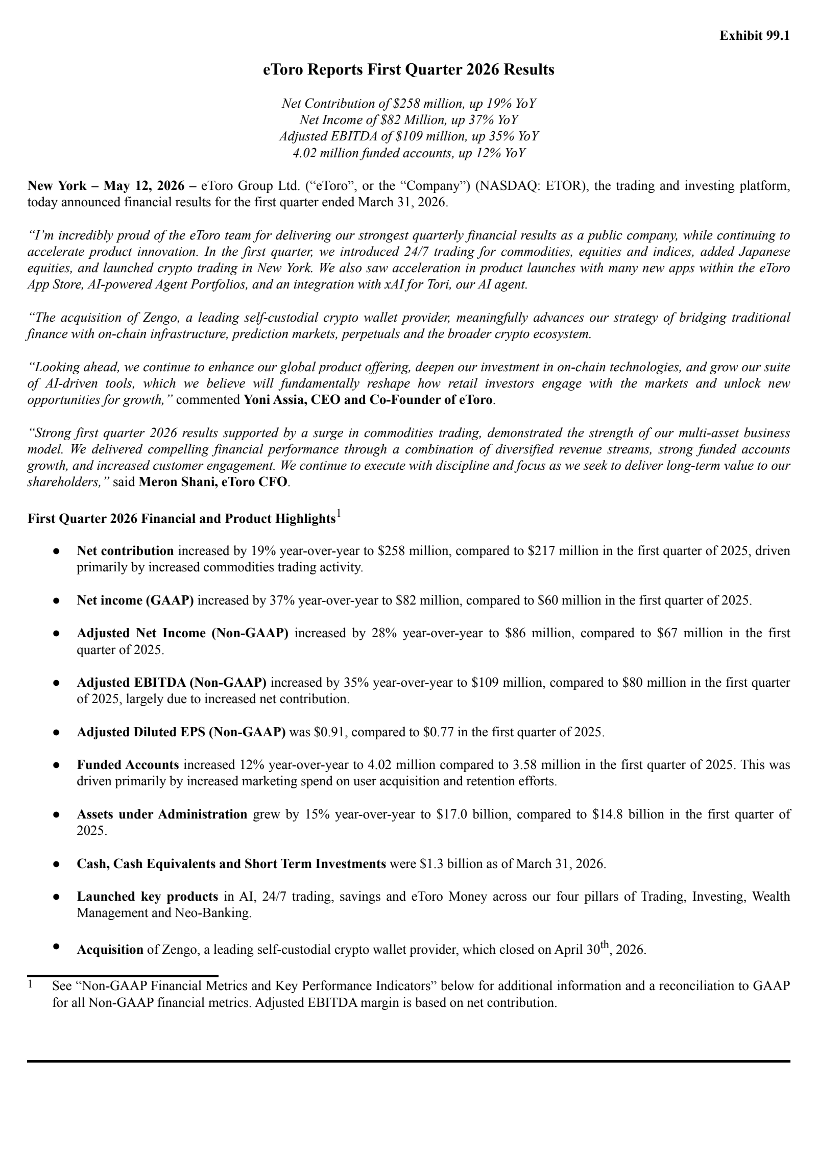 eToro Group's Q1 2026 Press Release