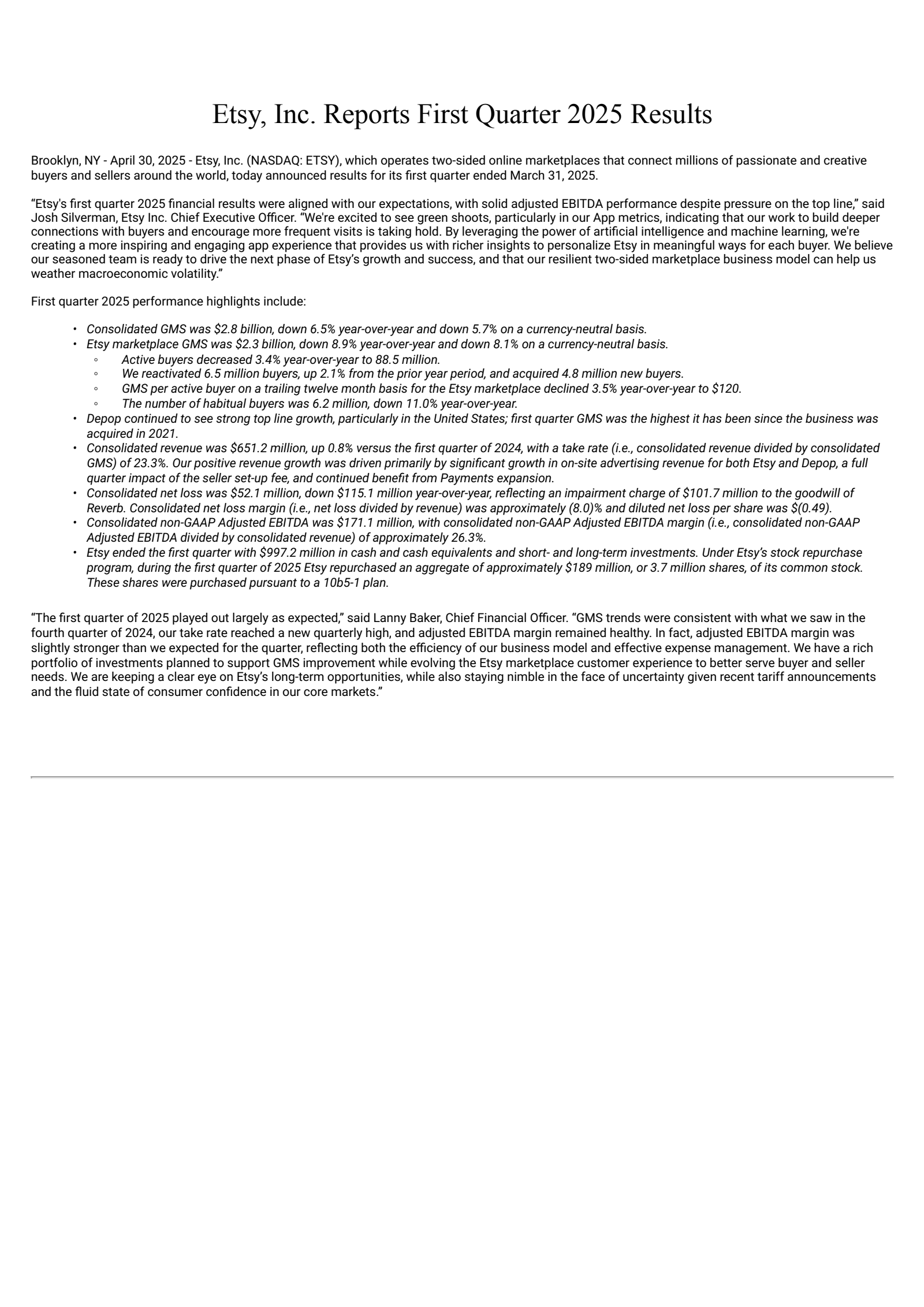 Etsy's Q1 2025 Press Release