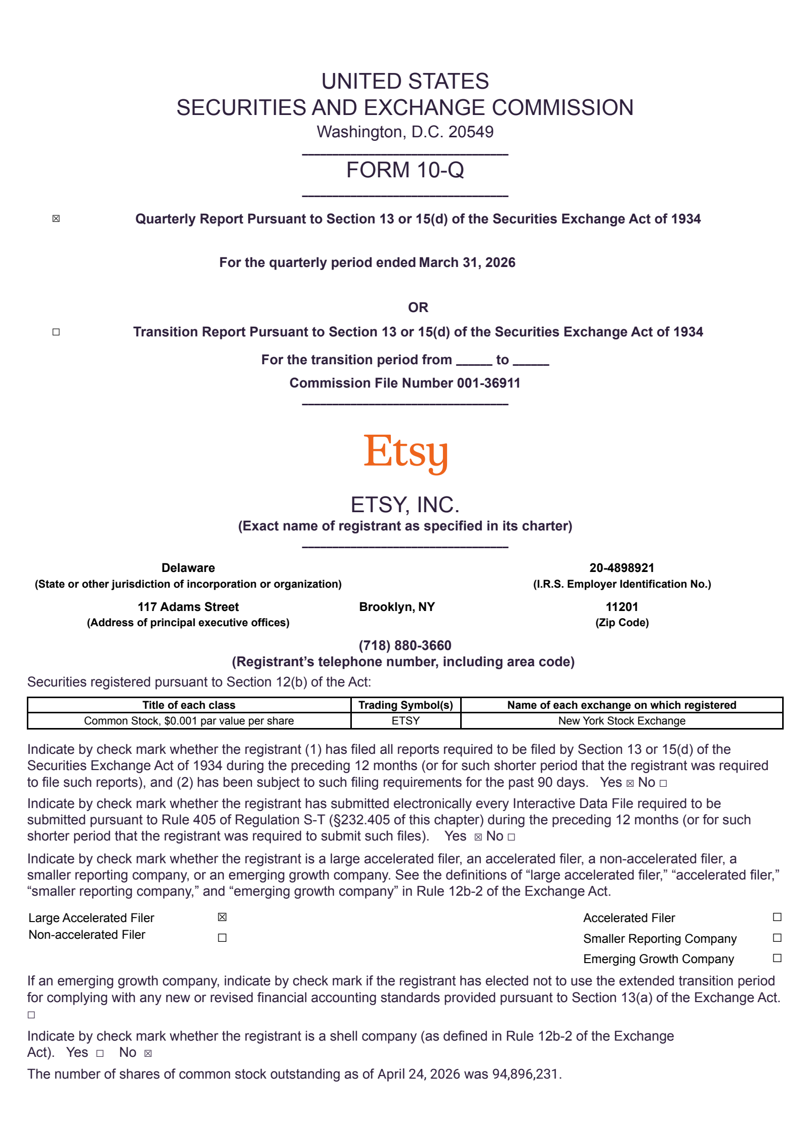 Etsy's Q1 2026 Quarterly report