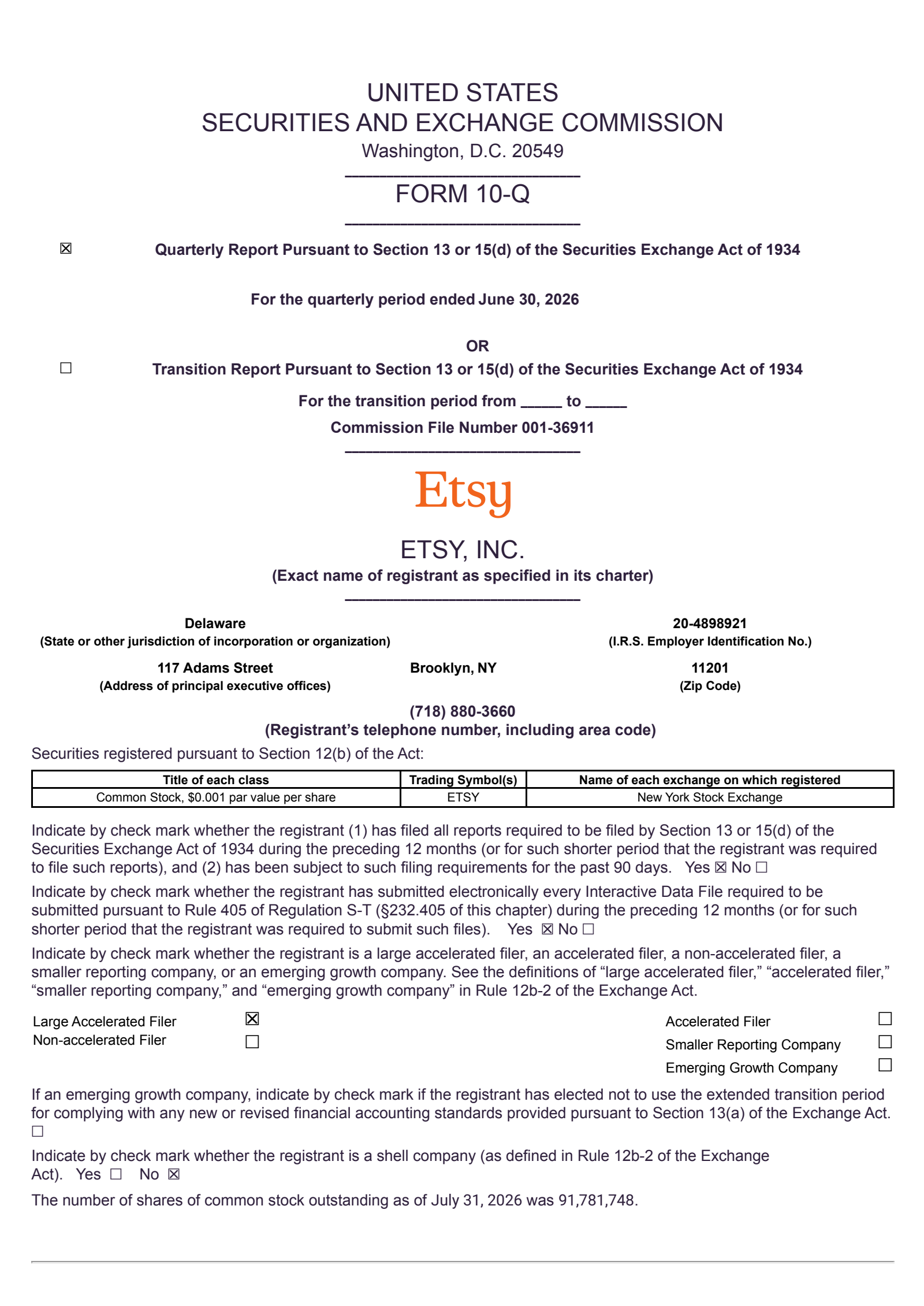 Etsy's Q2 2026 Quarterly report