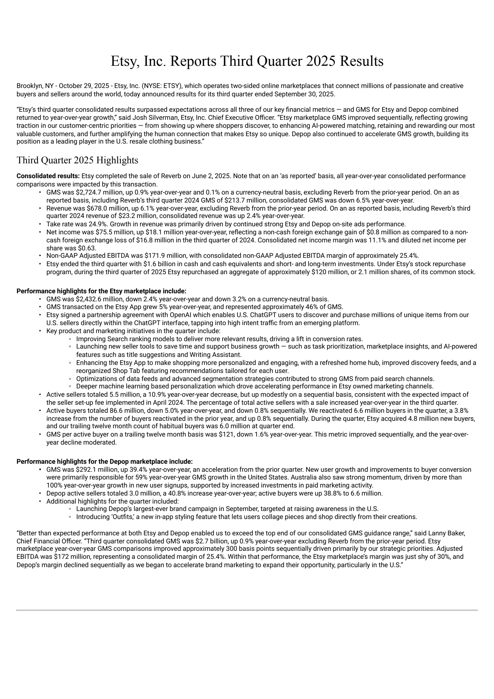 Etsy's Q3 2025 Earnings Release