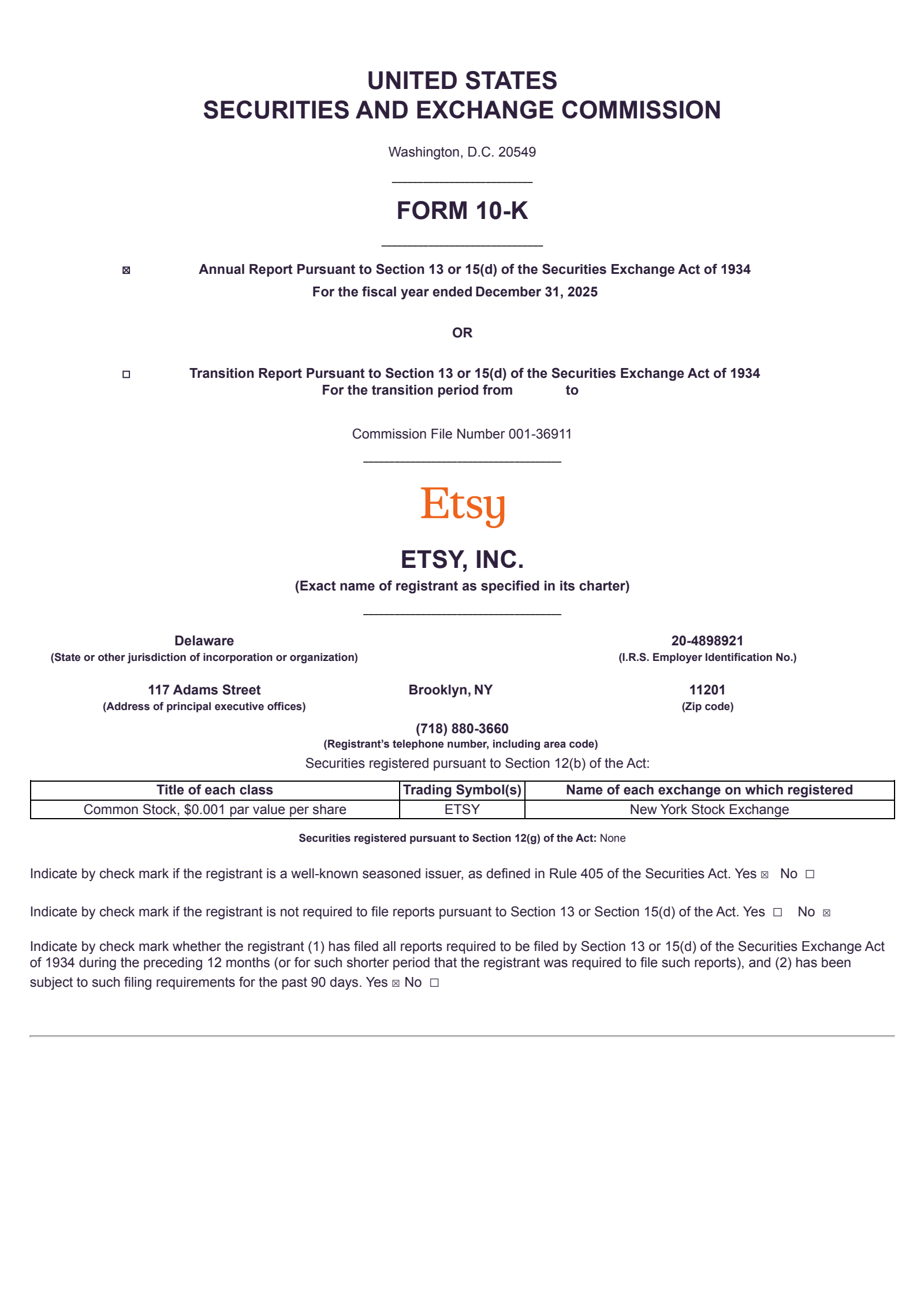 Etsy's Q4 2025 Annual report