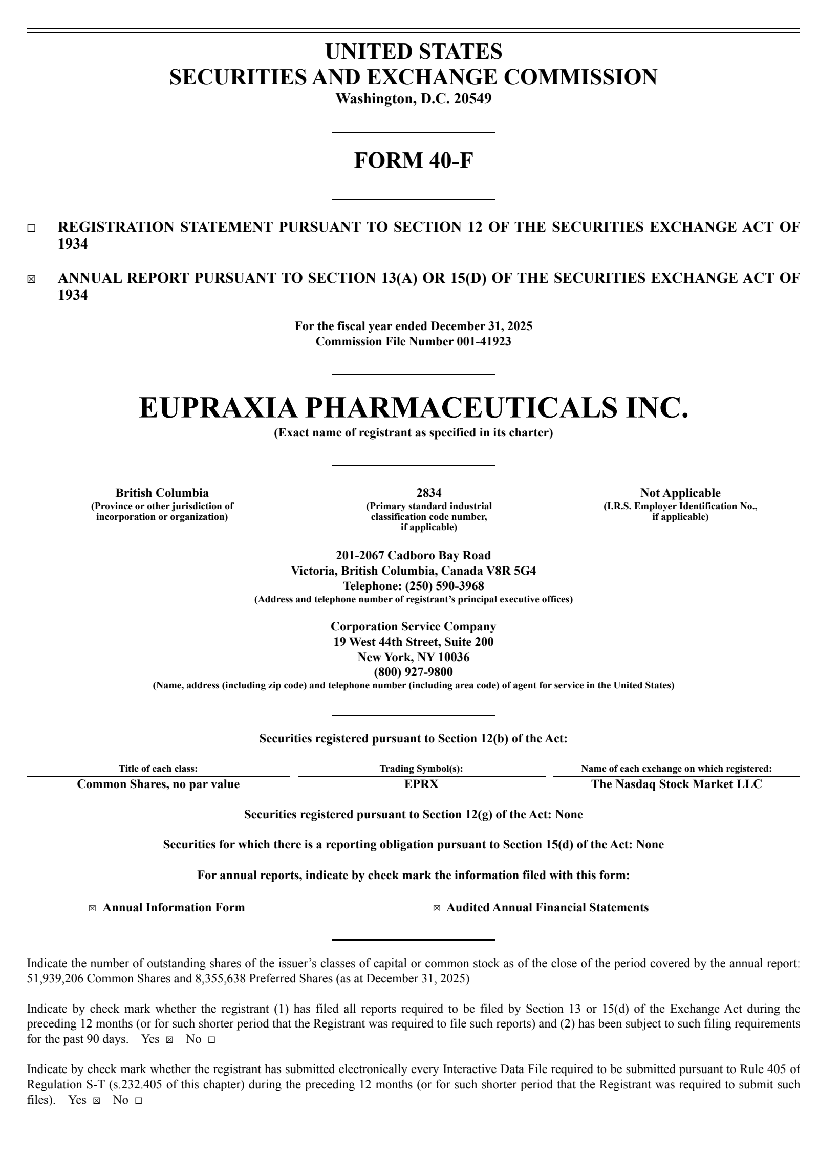 Eupraxia Pharmaceuticals' Q4 2025 Annual report