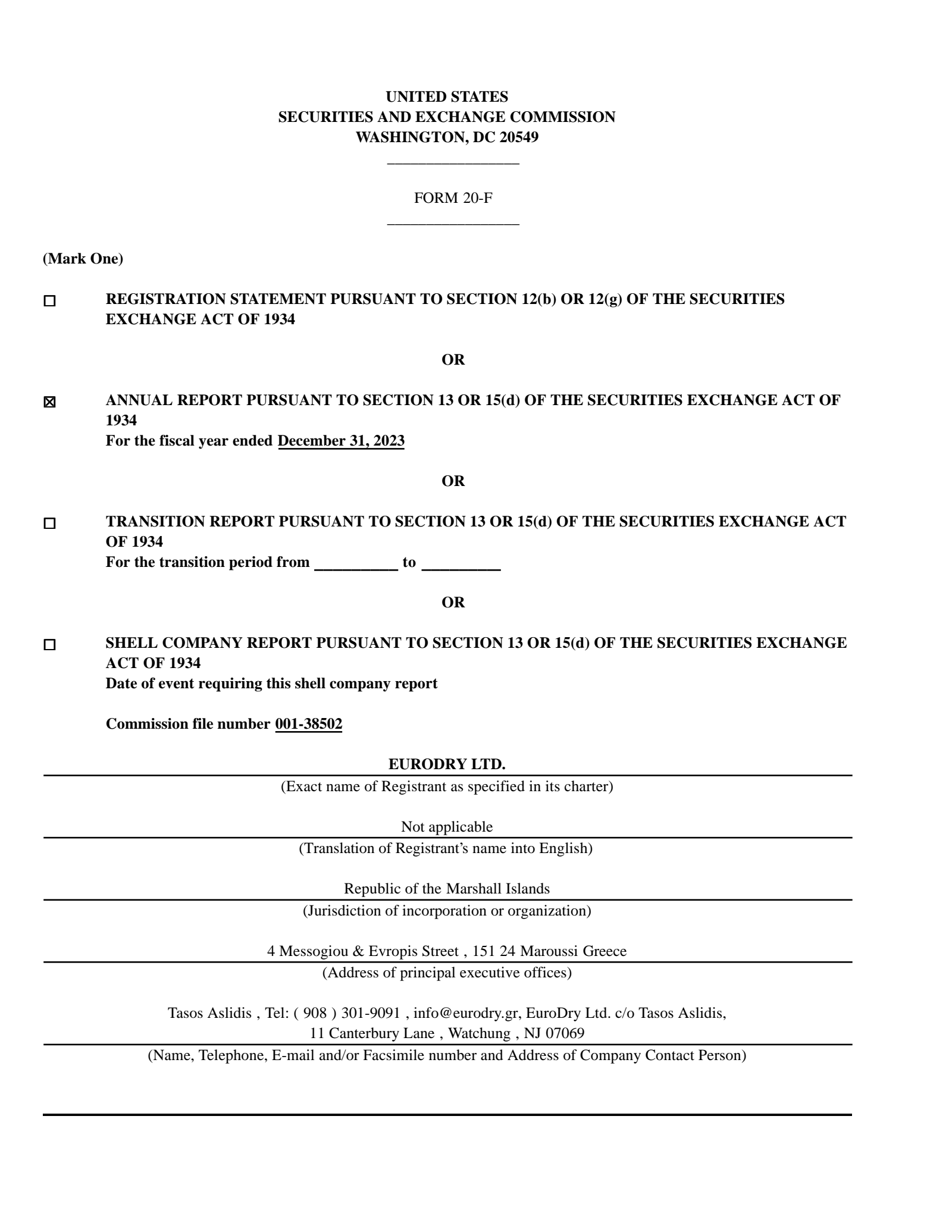 EuroDry's Q4 2023 Annual report
