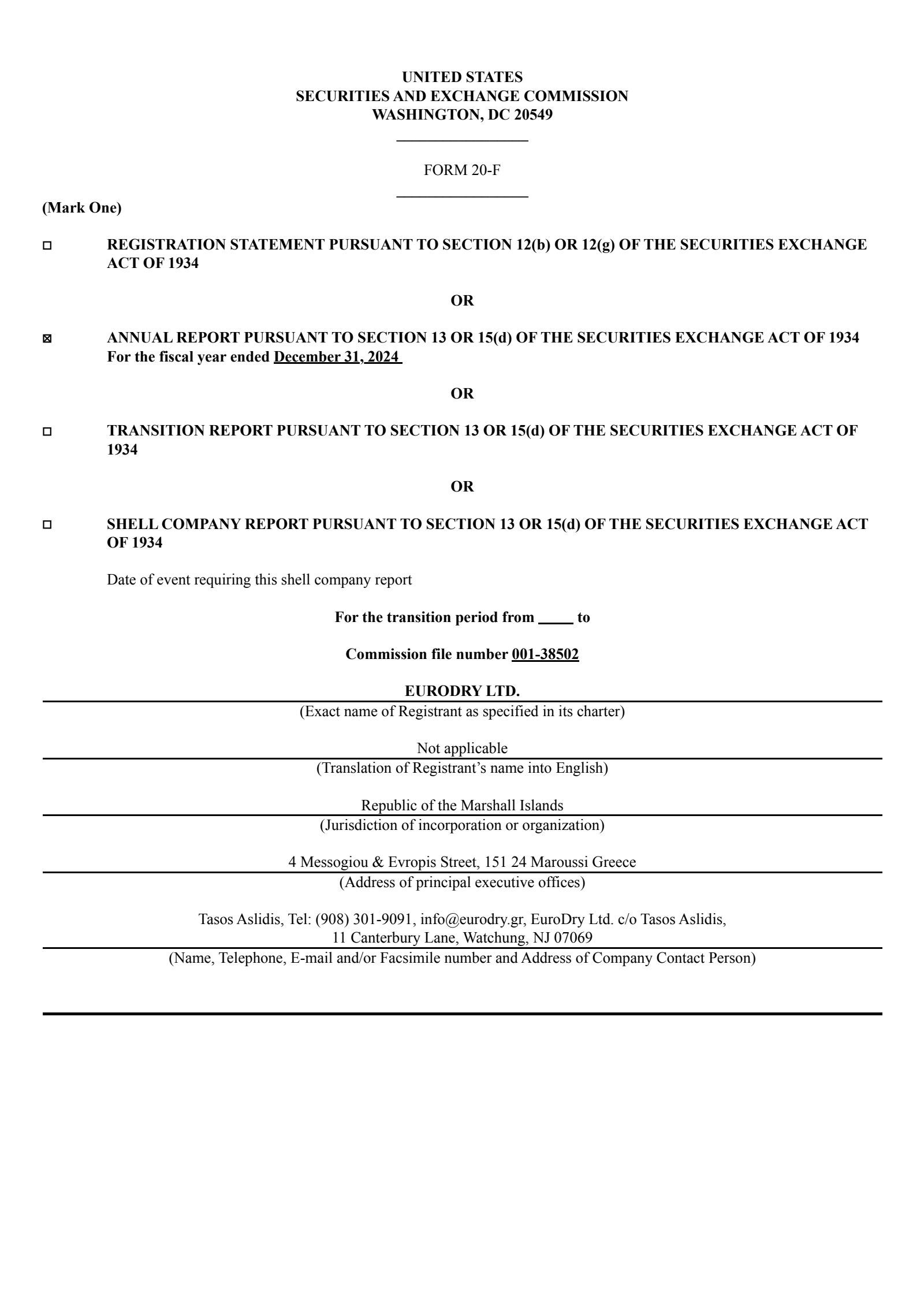 EuroDry's Q4 2024 Annual report