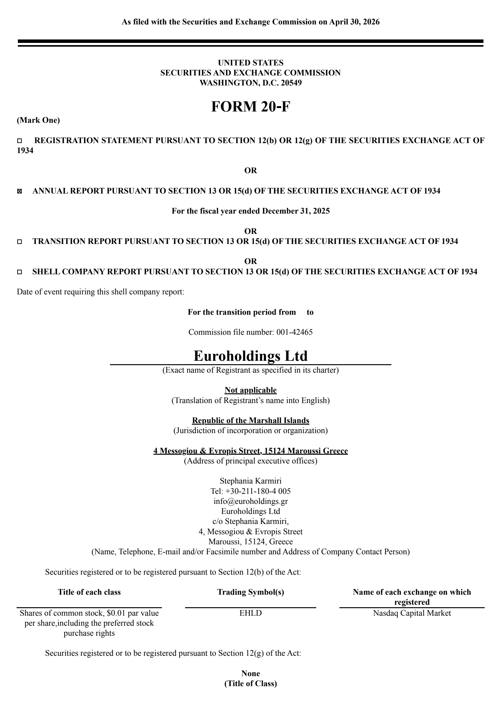 Euroholdings' Q4 2025 Annual report