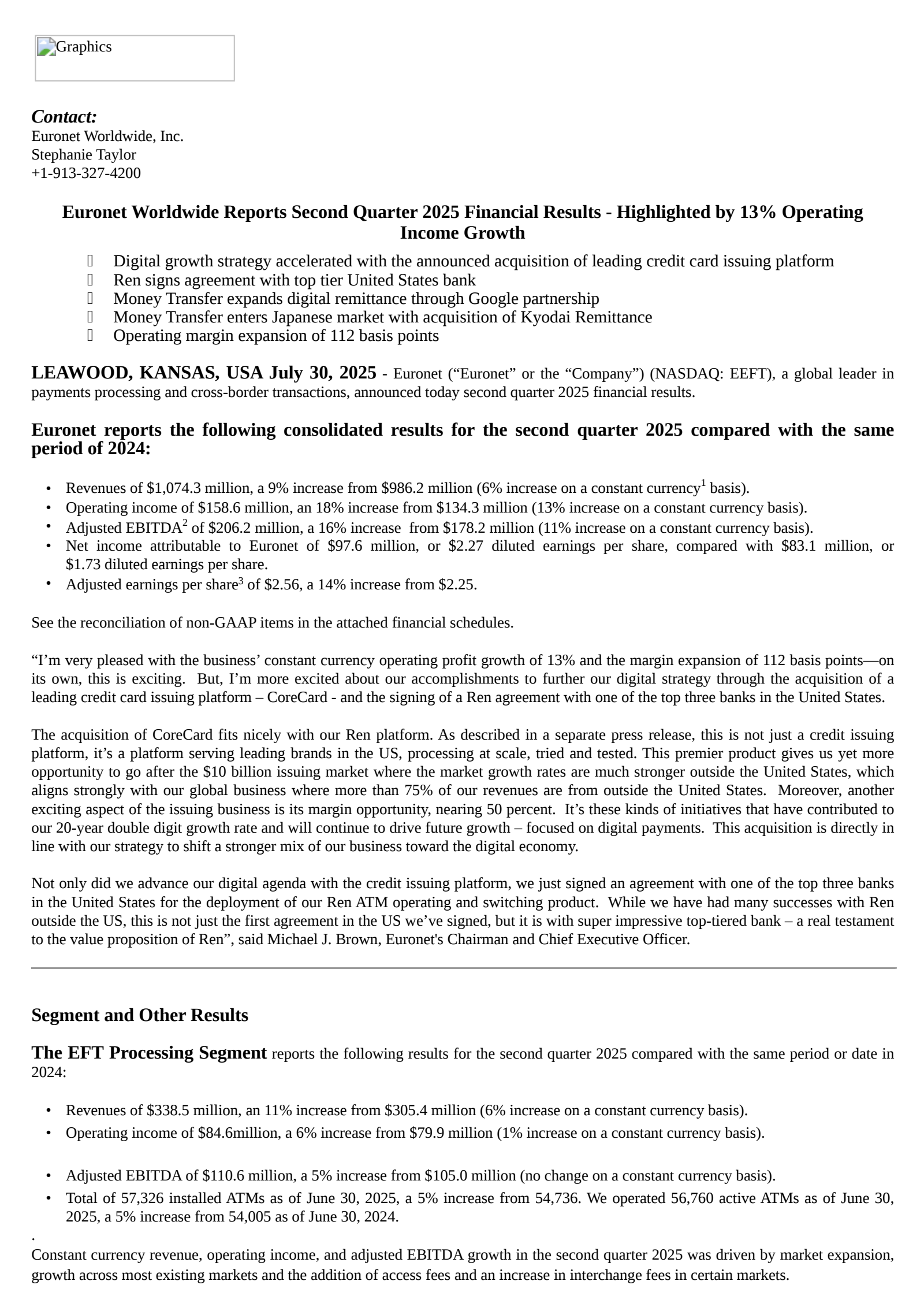 Euronet Worldwide's Q2 2025 Press Release