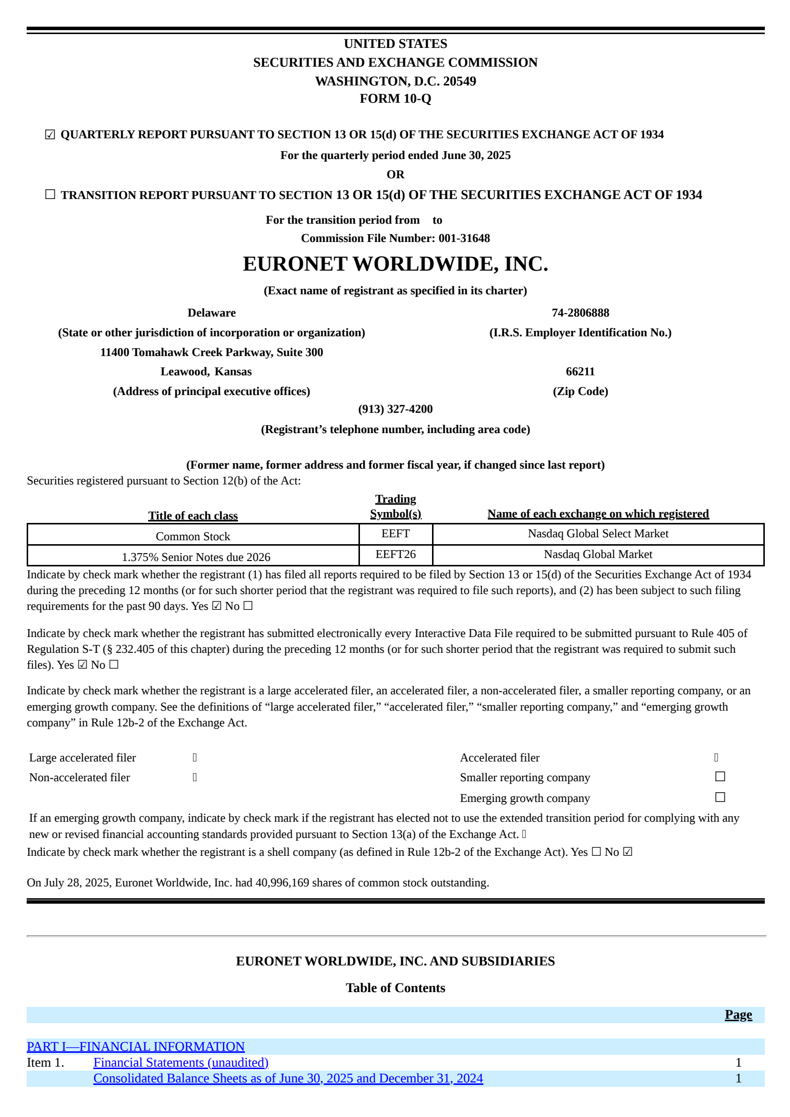 Euronet Worldwide's Q2 2025 Quarterly report
