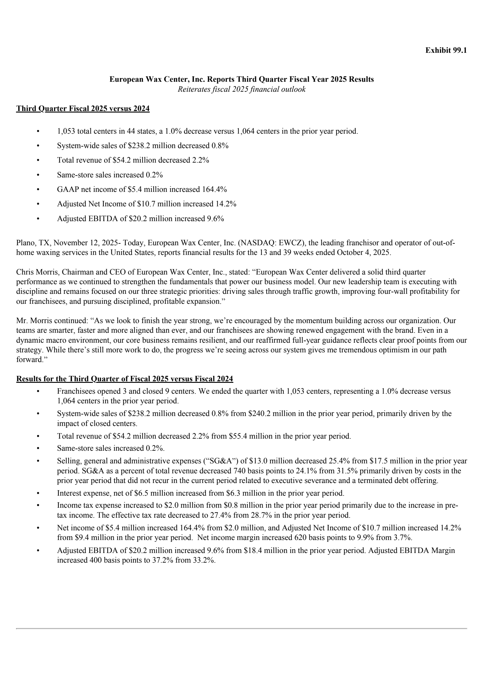 European Wax Center's Q3 2025 Earnings Release