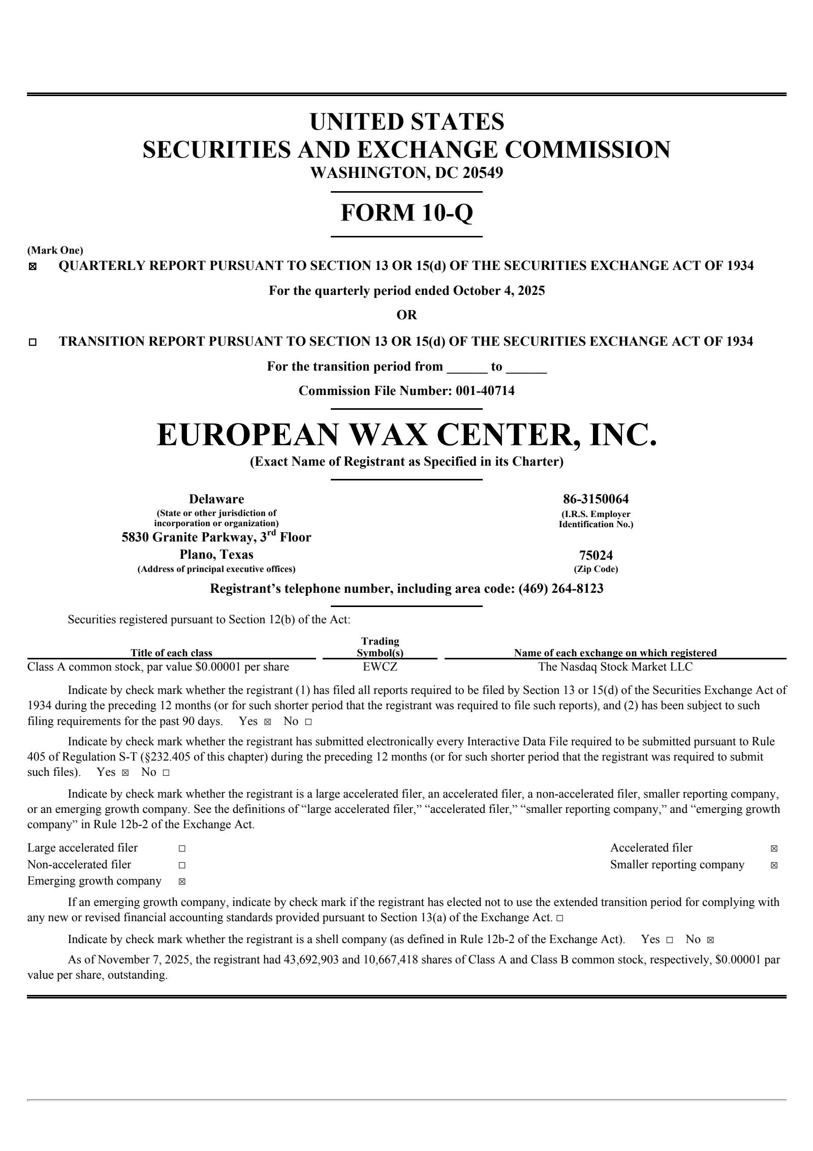 European Wax Center's Q3 2025 Quarterly Report