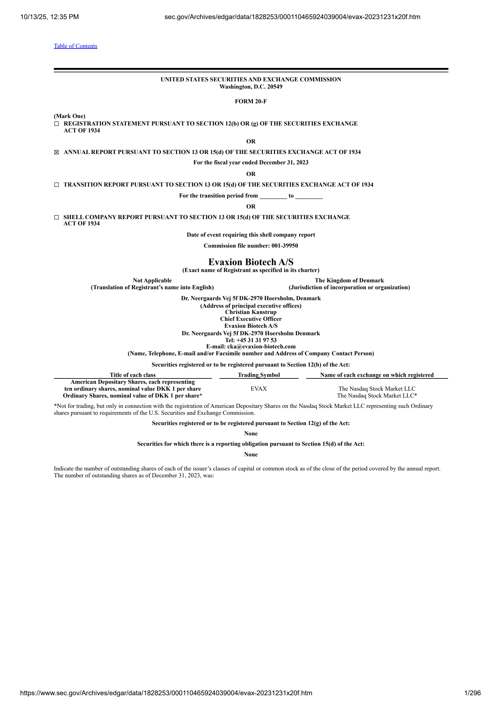 Evaxion A/S's Q4 2023 Annual Report