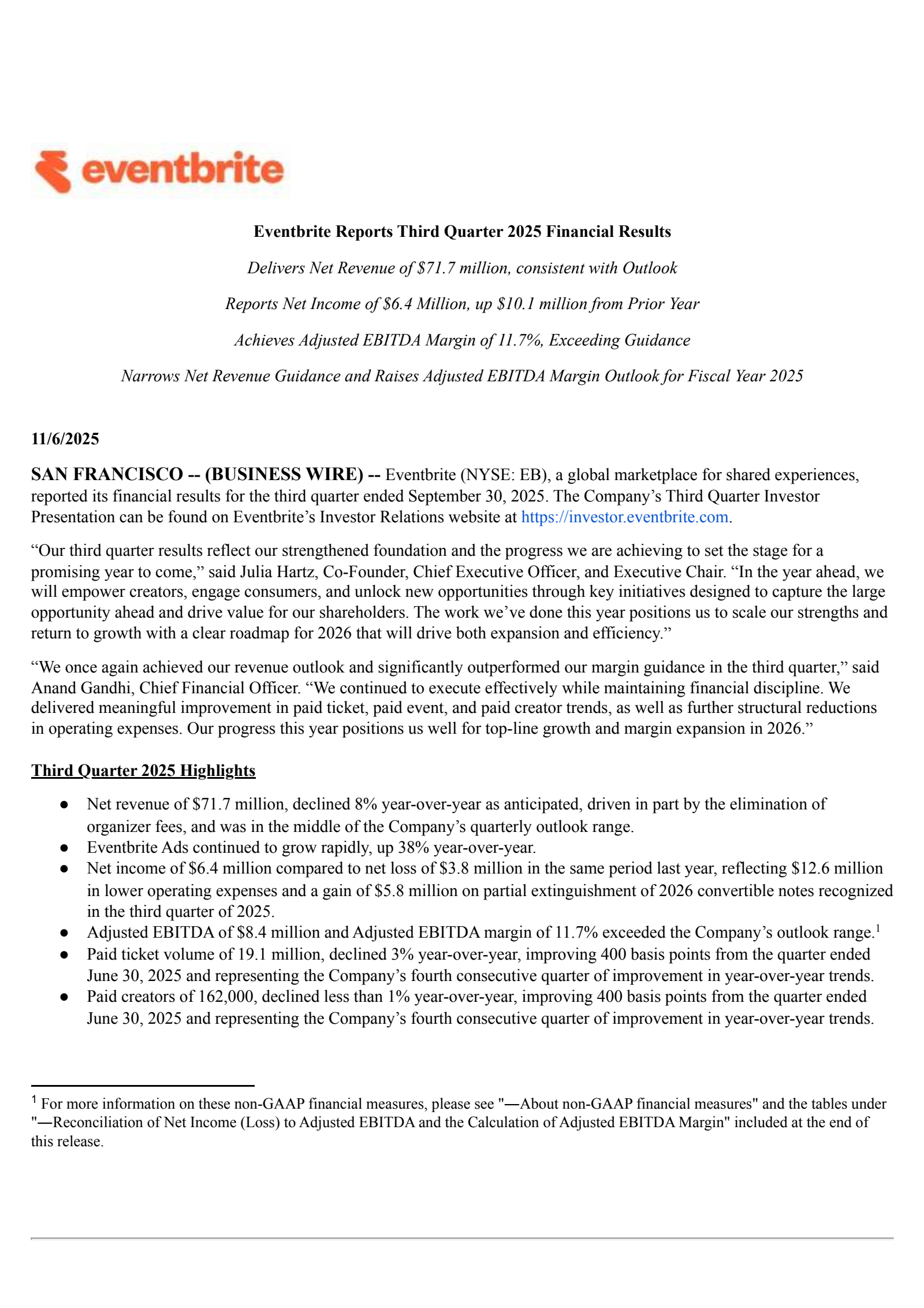 Eventbrite's Q3 2025 Earnings Release