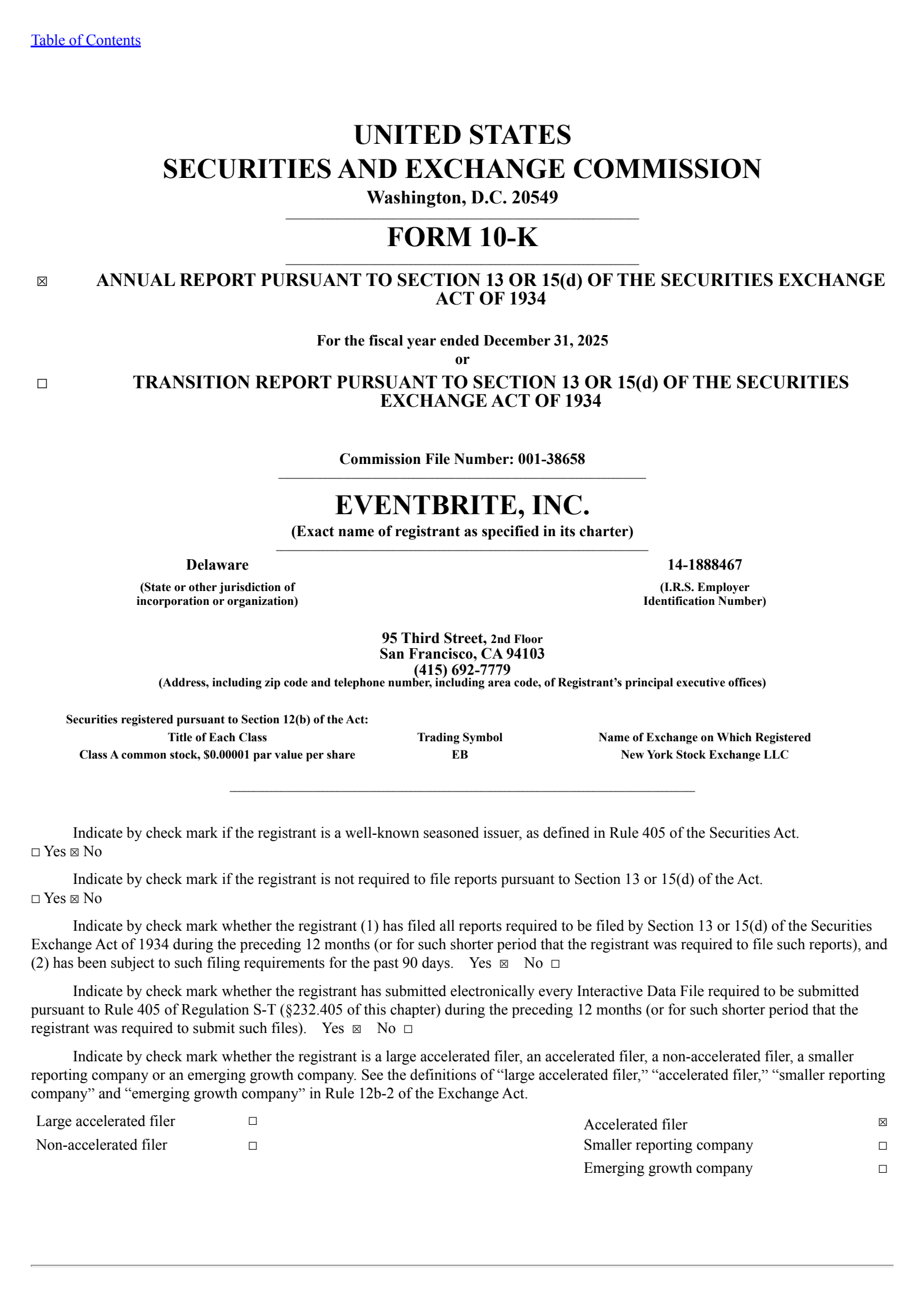 Eventbrite's Q4 2025 Annual report