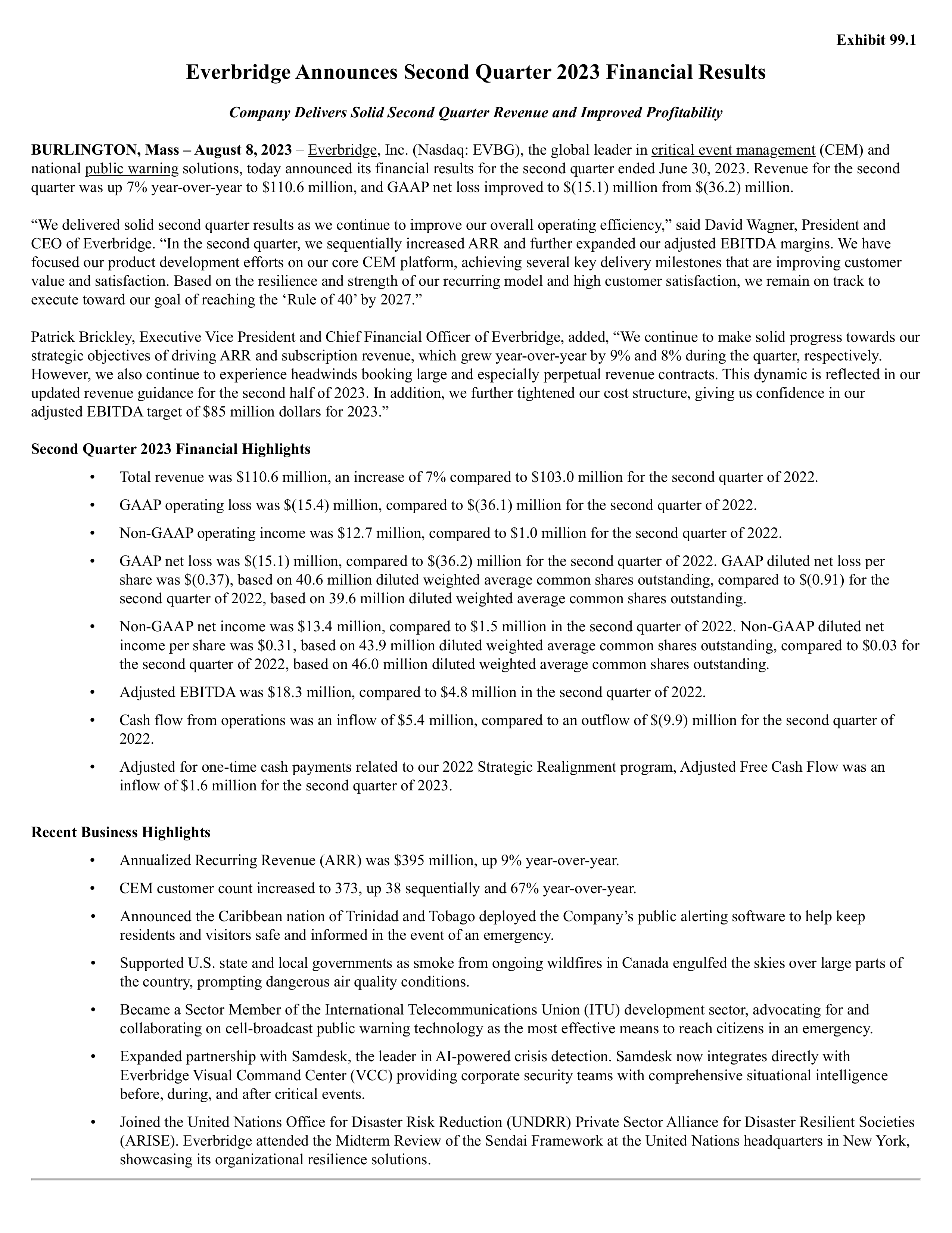 Everbridge's Q2 2023 Press Release