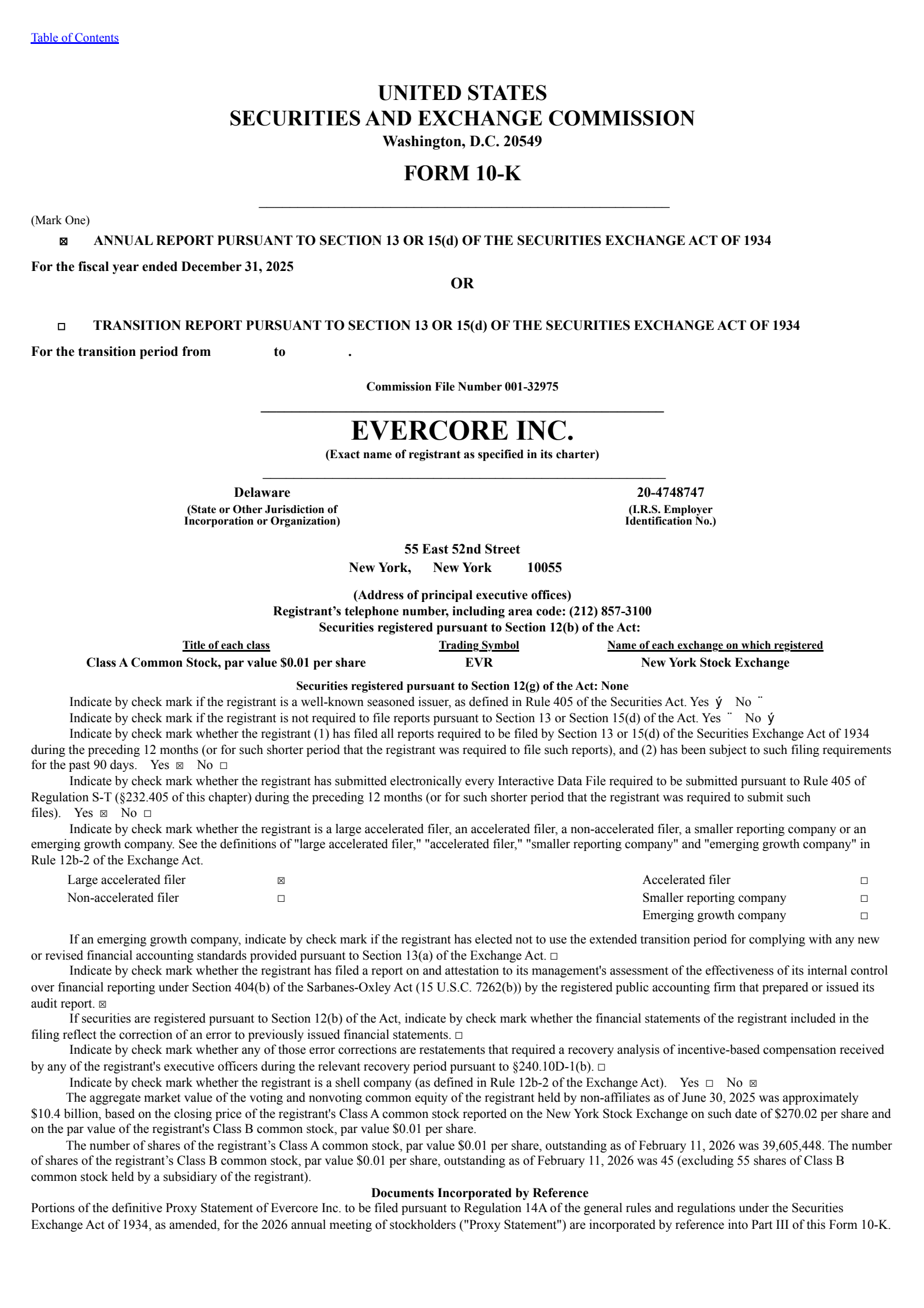 Evercore's Q4 2025 Annual report